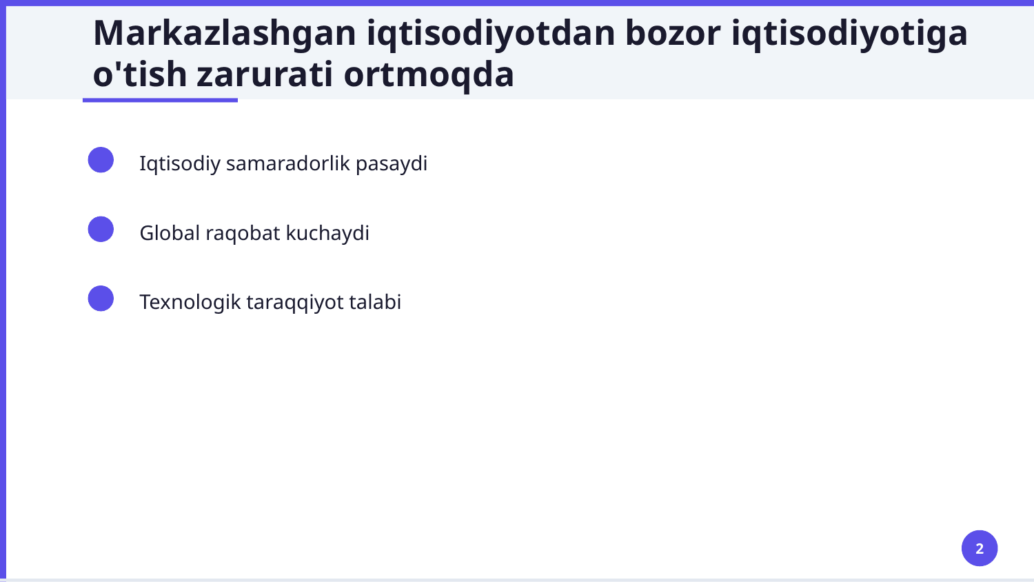 Bozor iqtisodiyotiga o'tish davri va uning O'zbekistondagi xususiyatlari — Slayd 2