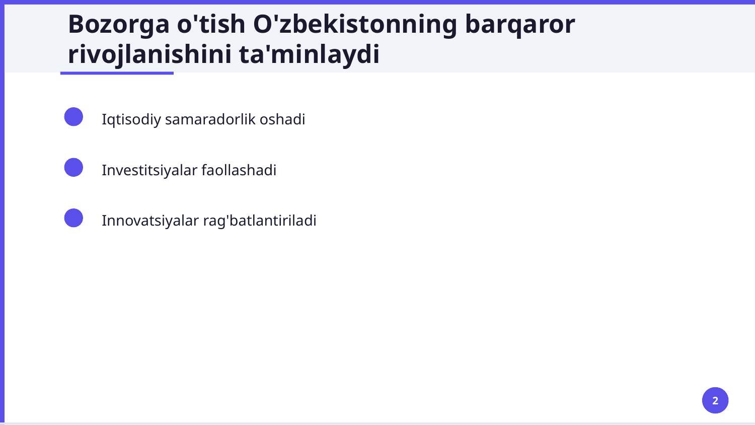 Bozor iqtisodiyotiga oʻtish davri va uning Õzbekistondagi xususiyatlari — Slayd 2
