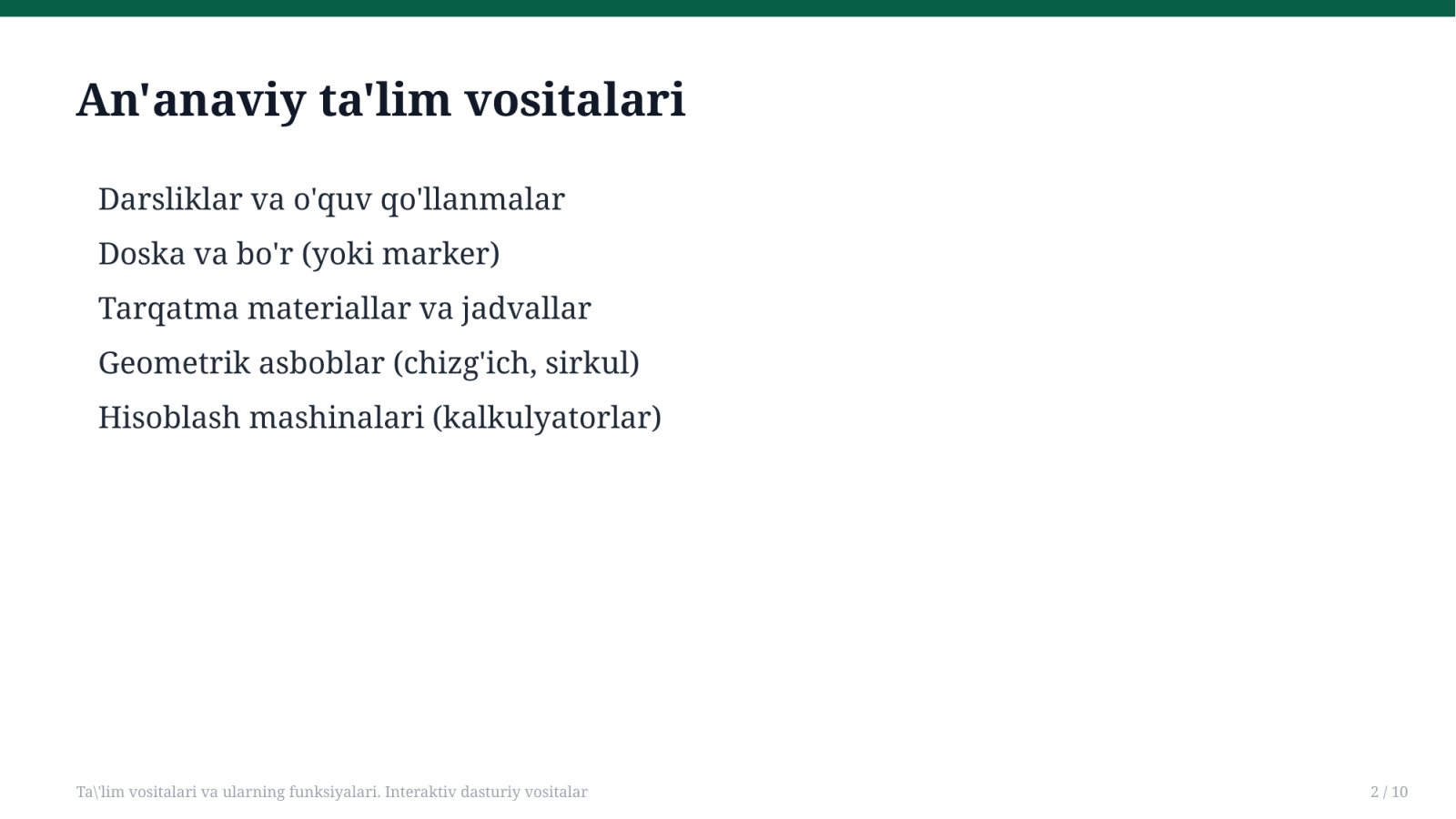 Ta'lim vositalari va ularning funksiyalari. Interaktiv dasturiy vositalar — Slayd 2