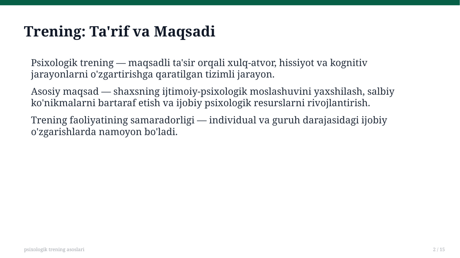psixologik trening asoslari — Slayd 2