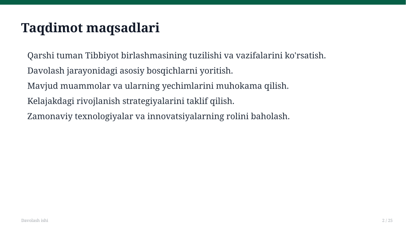 Davolash ishi — Slayd 2