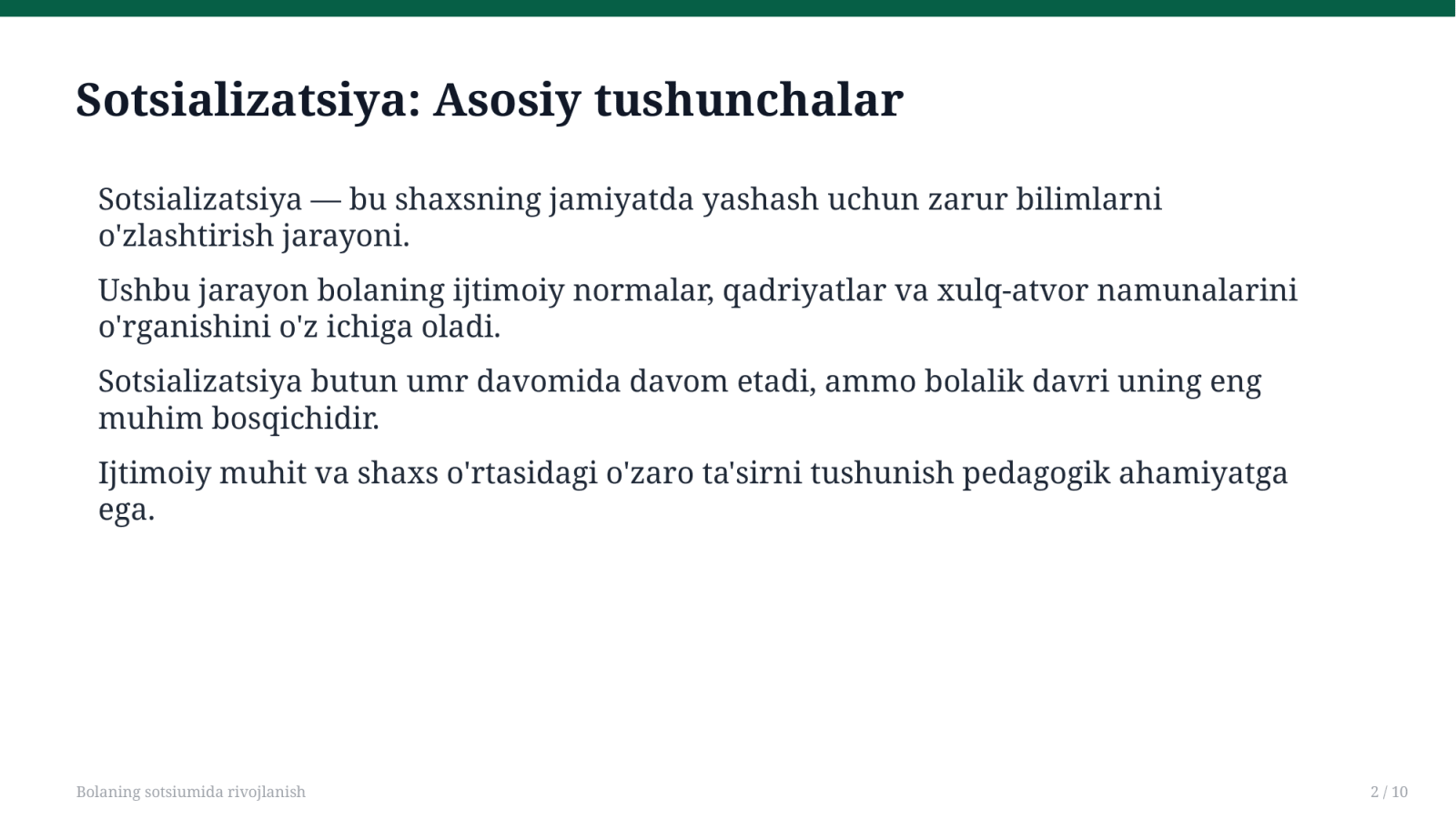 Bolaning sotsiumida rivojlanish — Slayd 2