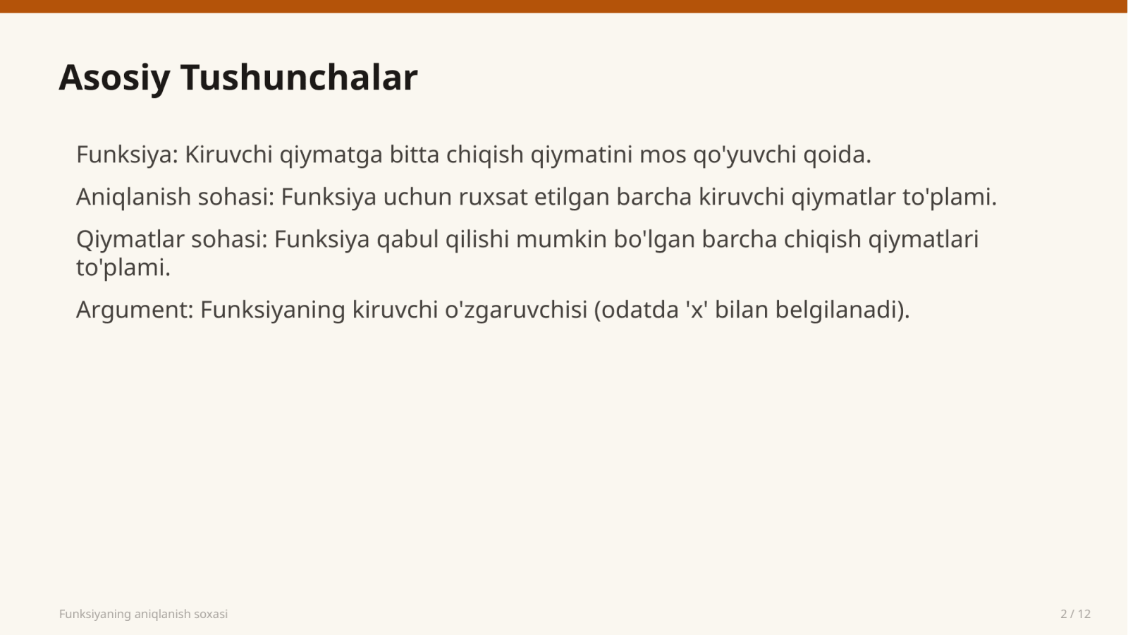 Funksiyaning aniqlanish soxasi — Slayd 2