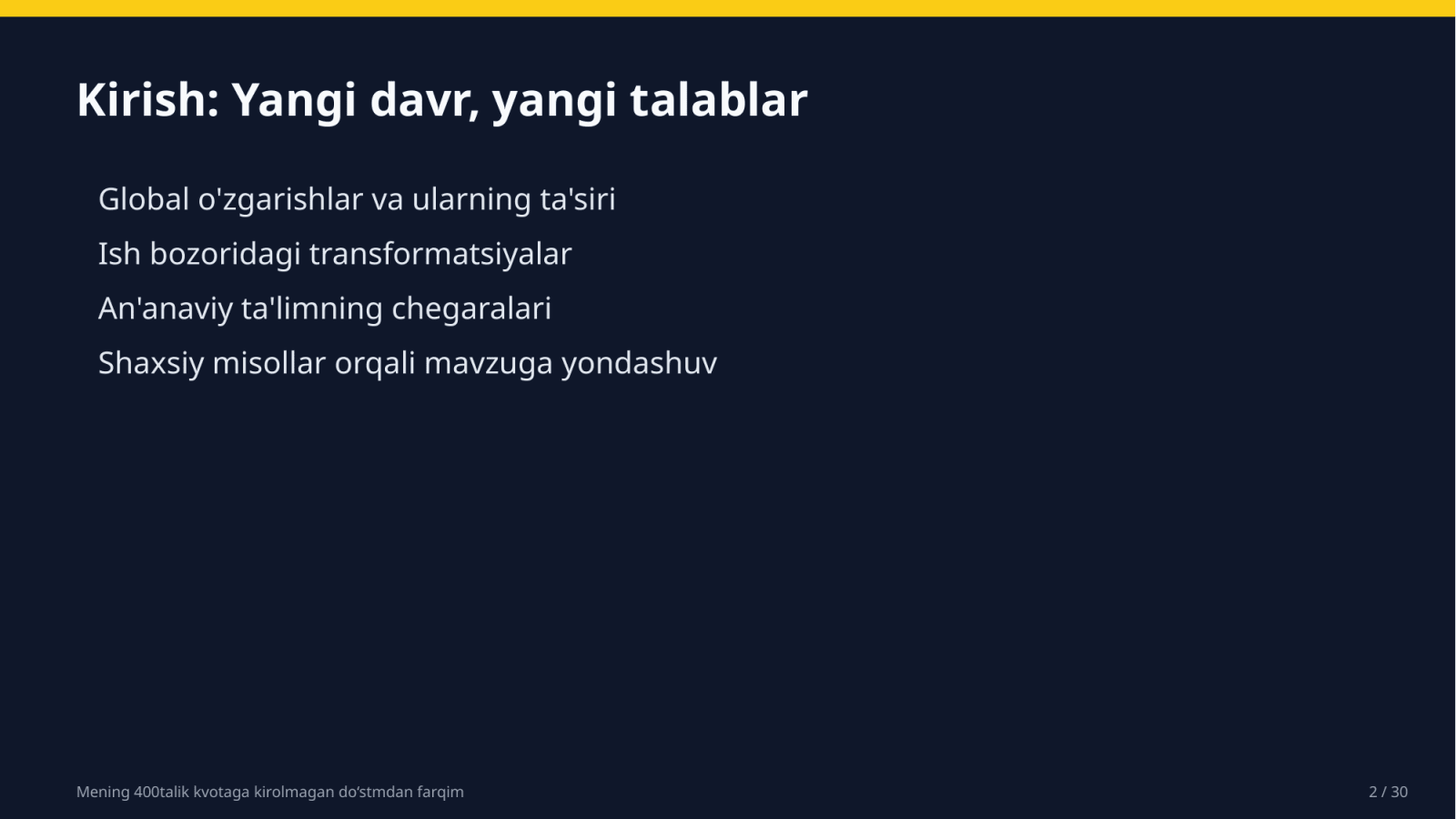 Mening 400talik kvotaga kirolmagan do‘stmdan farqim — Slayd 2