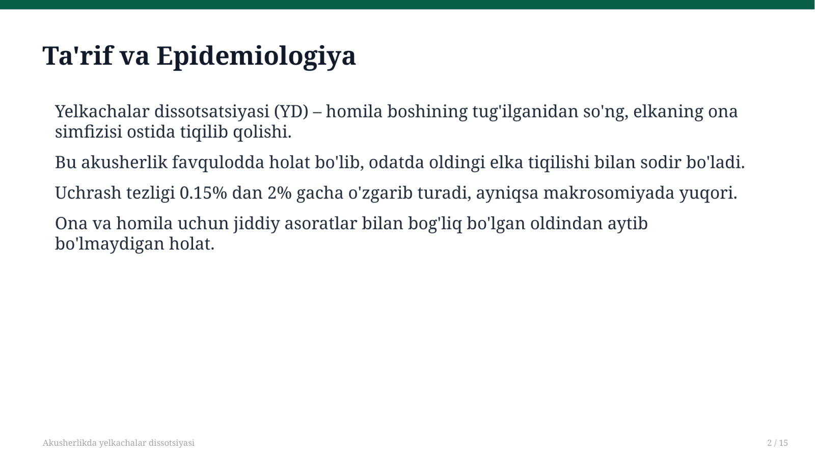 Akusherlikda yelkachalar dissotsiyasi — Slayd 2