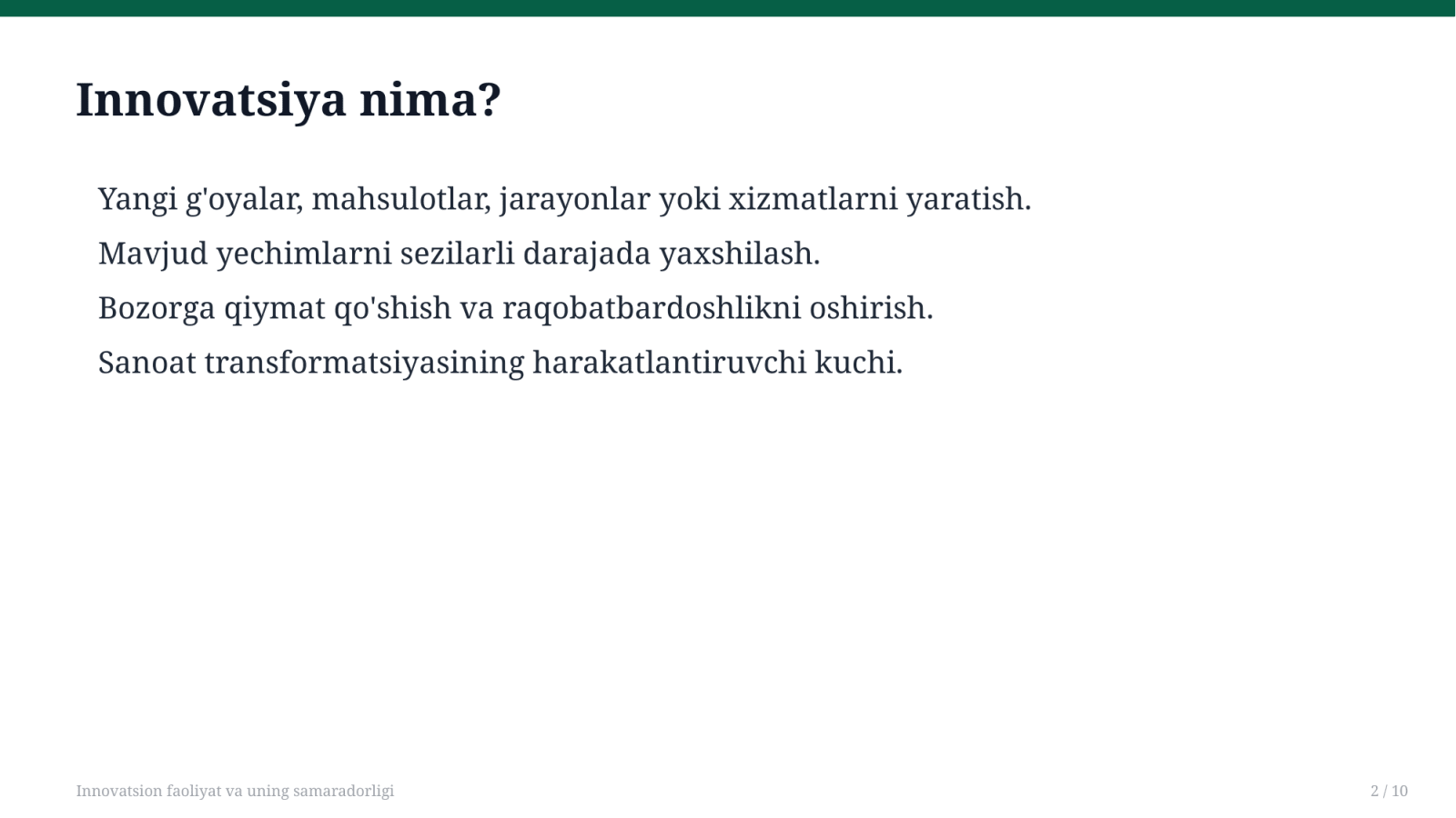 Innovatsion faoliyat va uning samaradorligi — Slayd 2