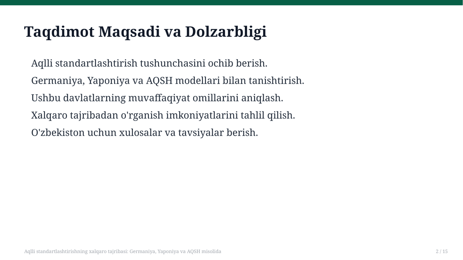 Aqlli standartlashtirishning xalqaro tajribasi: Germaniya, Yaponiya va AQSH misolida — Slayd 2