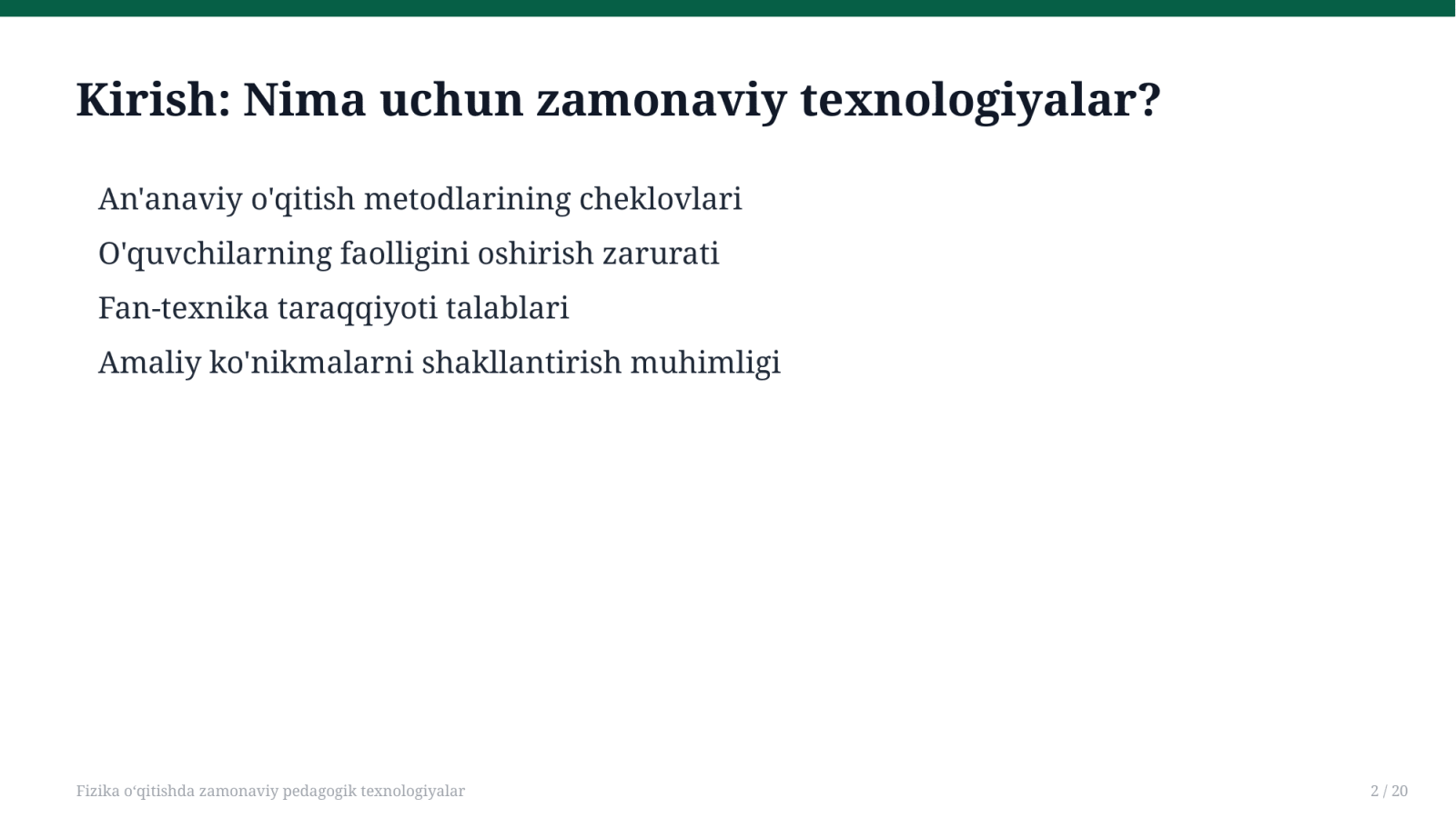 Fizika oʻqitishda zamonaviy pedagogik texnologiyalar — Slayd 2