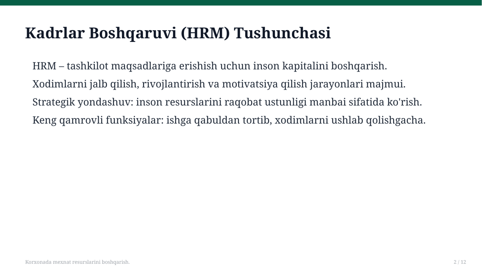Korxonada mexnat resurslarini boshqarish. — Slayd 2