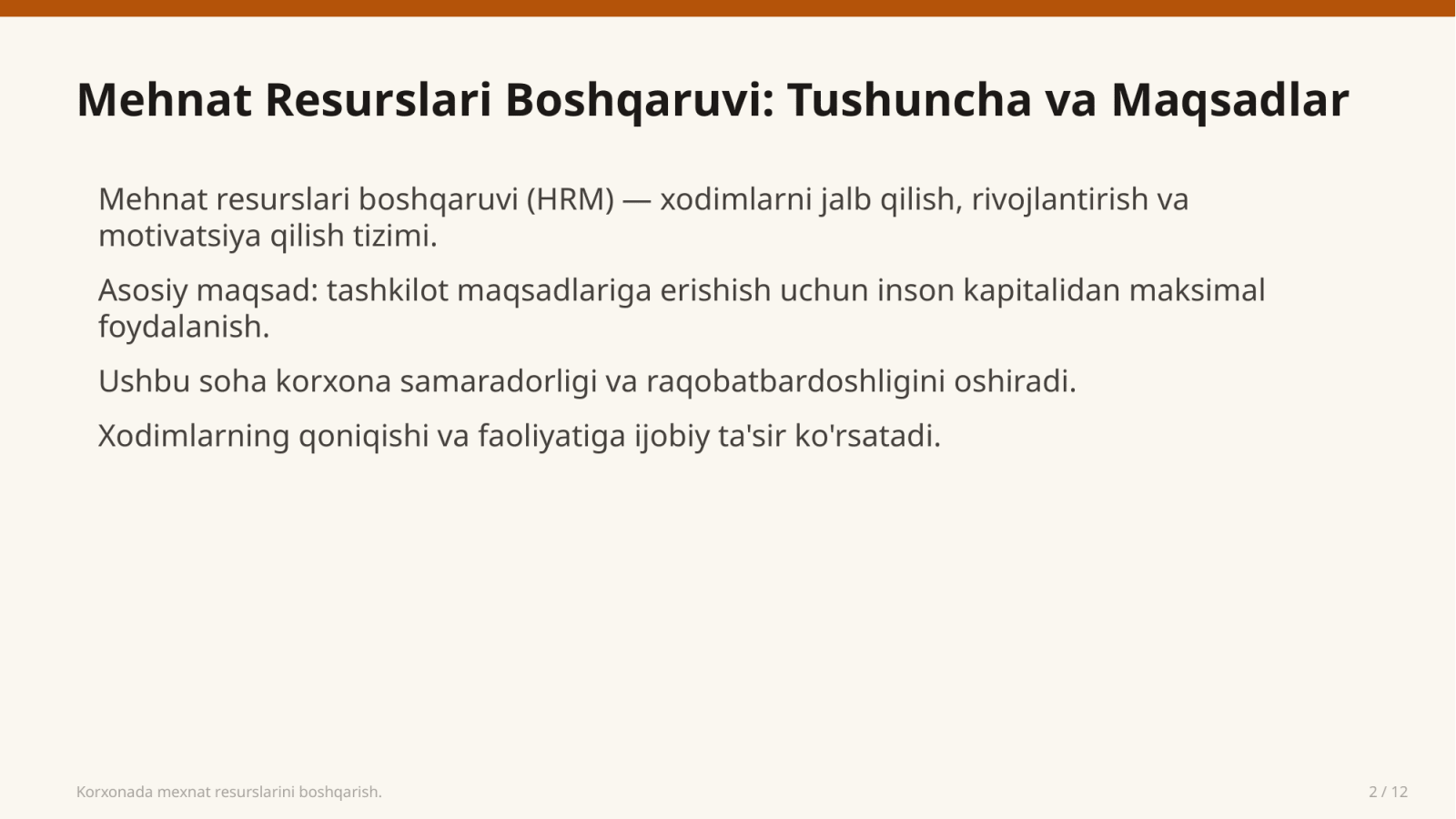 Korxonada mexnat resurslarini boshqarish. — Slayd 2