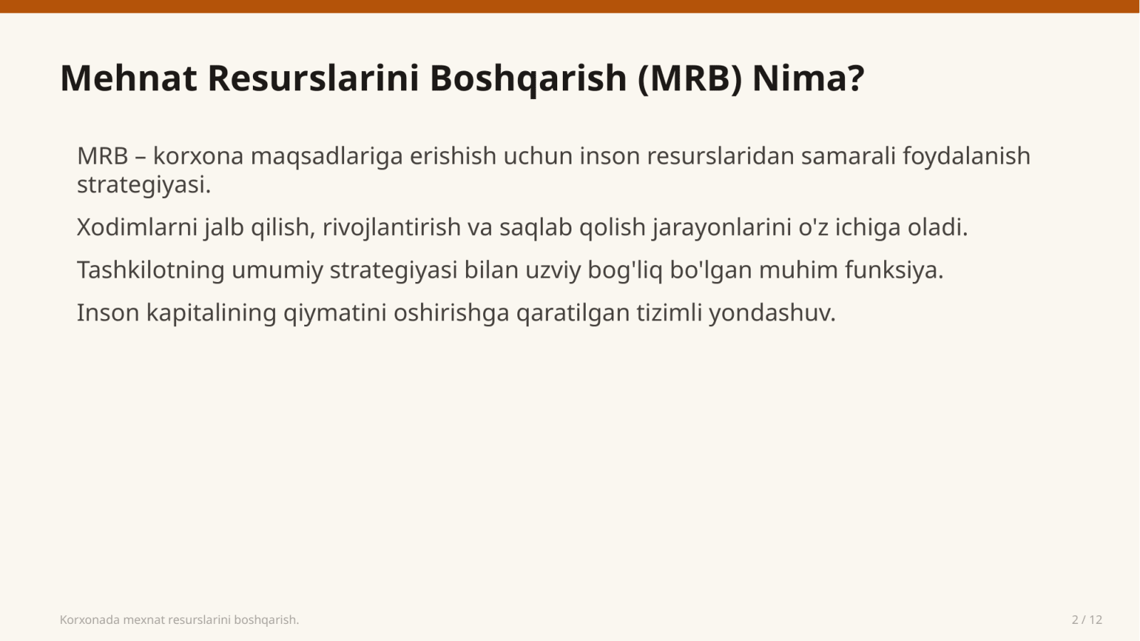 Korxonada mexnat resurslarini boshqarish. — Slayd 2