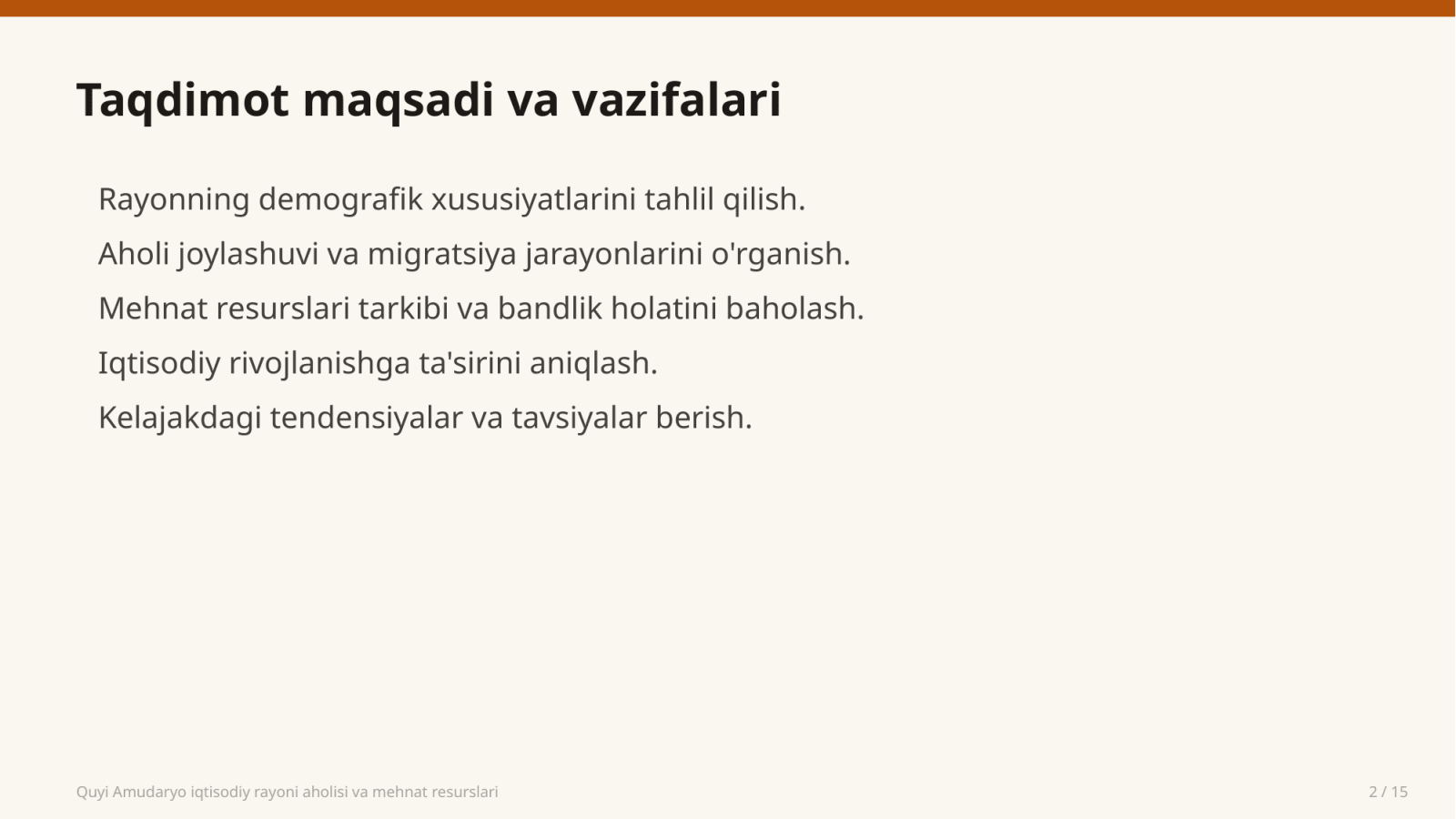 Quyi Amudaryo iqtisodiy rayoni aholisi va mehnat resurslari — Slayd 2