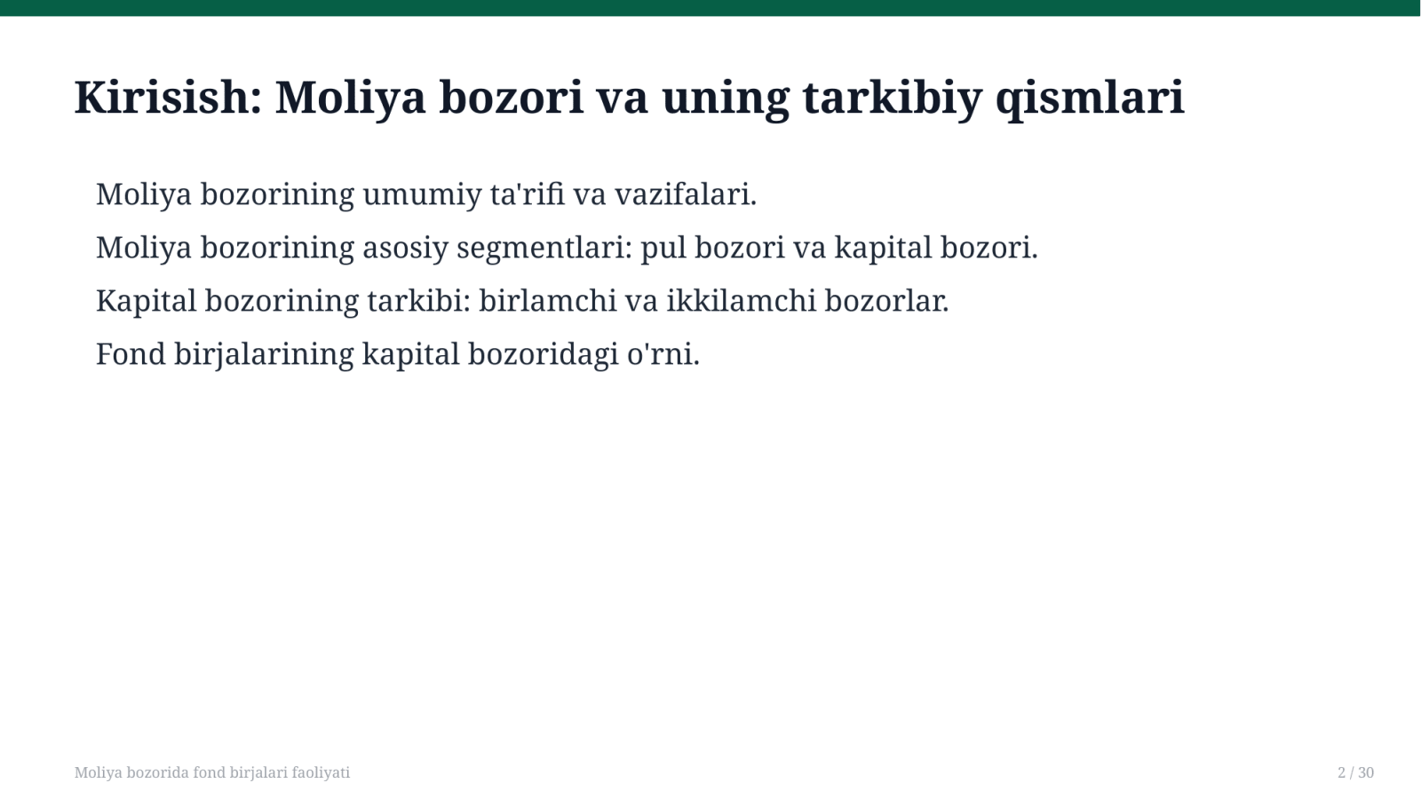 Moliya bozorida fond birjalari faoliyati — Slayd 2