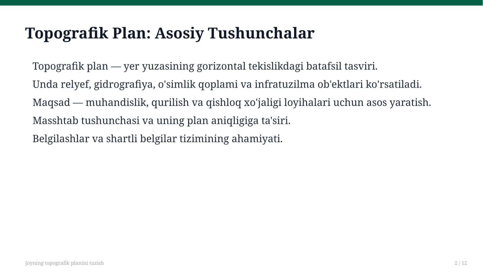 Joyning topografik planini tuzish — Slayd 2