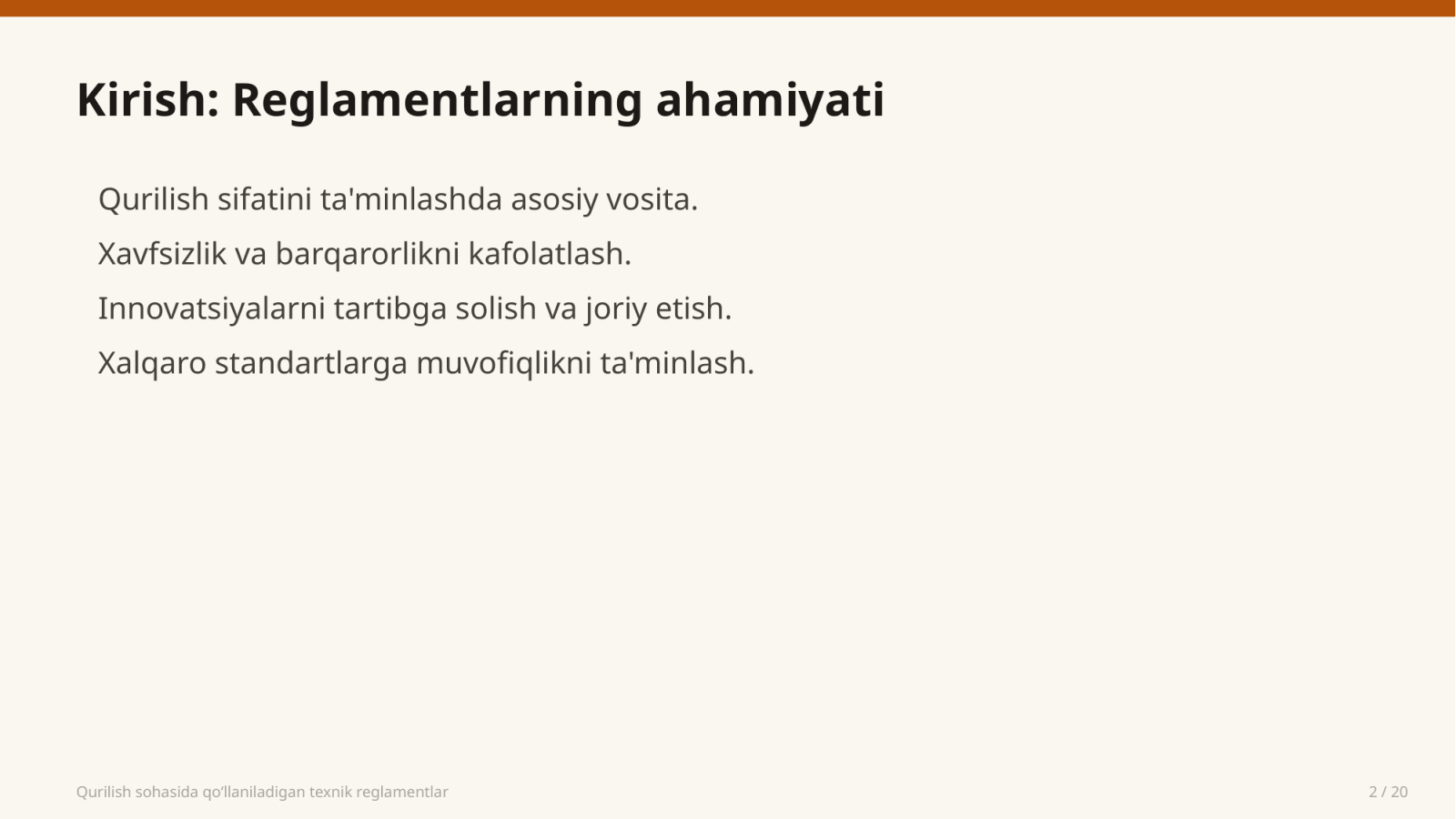 Qurilish sohasida qo‘llaniladigan texnik reglamentlar — Slayd 2