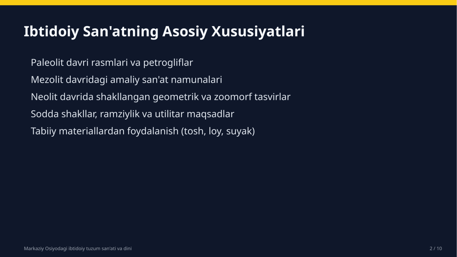 Markaziy Osiyodagi ibtidoiy tuzum san'ati va dini — Slayd 2