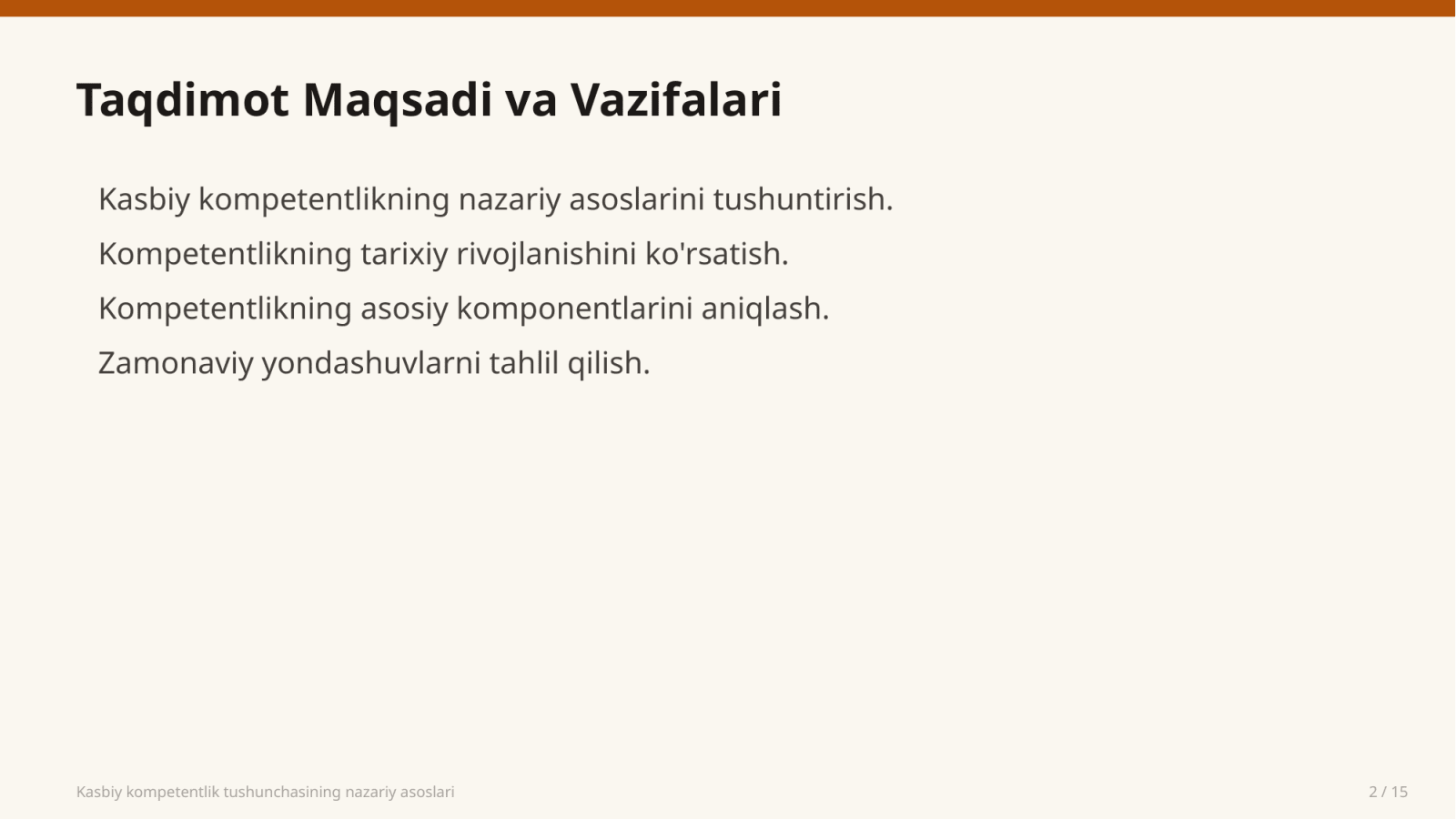 Kasbiy kompetentlik tushunchasining nazariy asoslari — Slayd 2