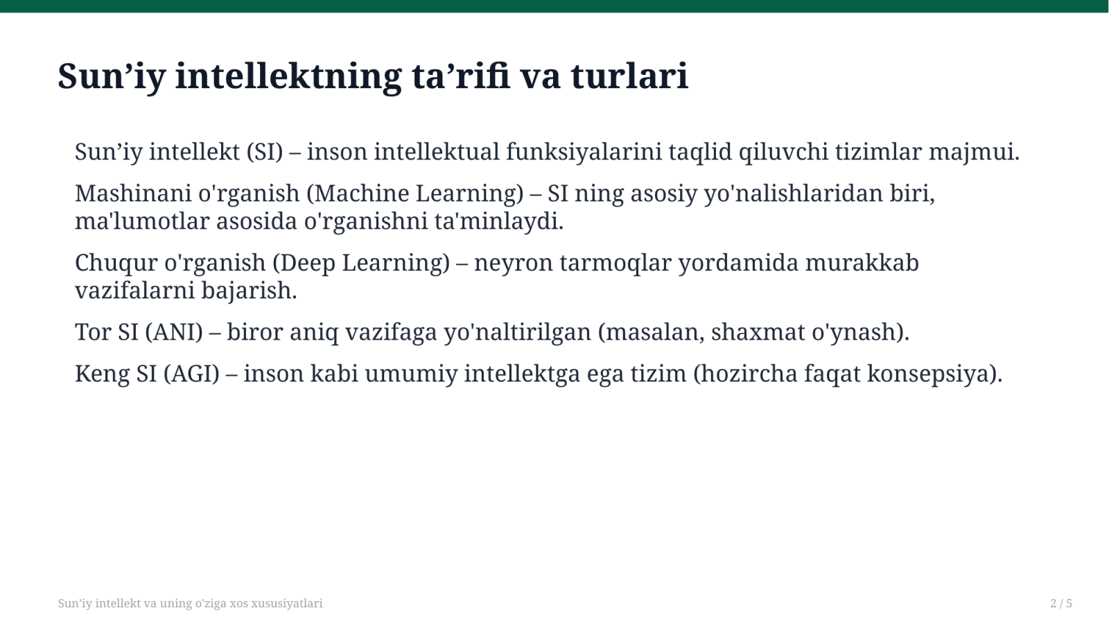 Sun’iy intellekt va uning o'ziga xos xususiyatlari — Slayd 2