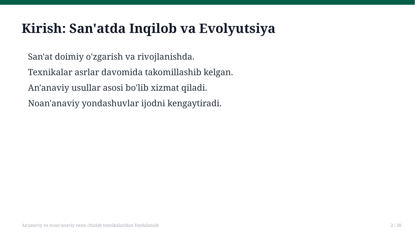 An'anaviy va noan'anaviy rasm chizish texnikalaridan foydalanish — Slayd 2