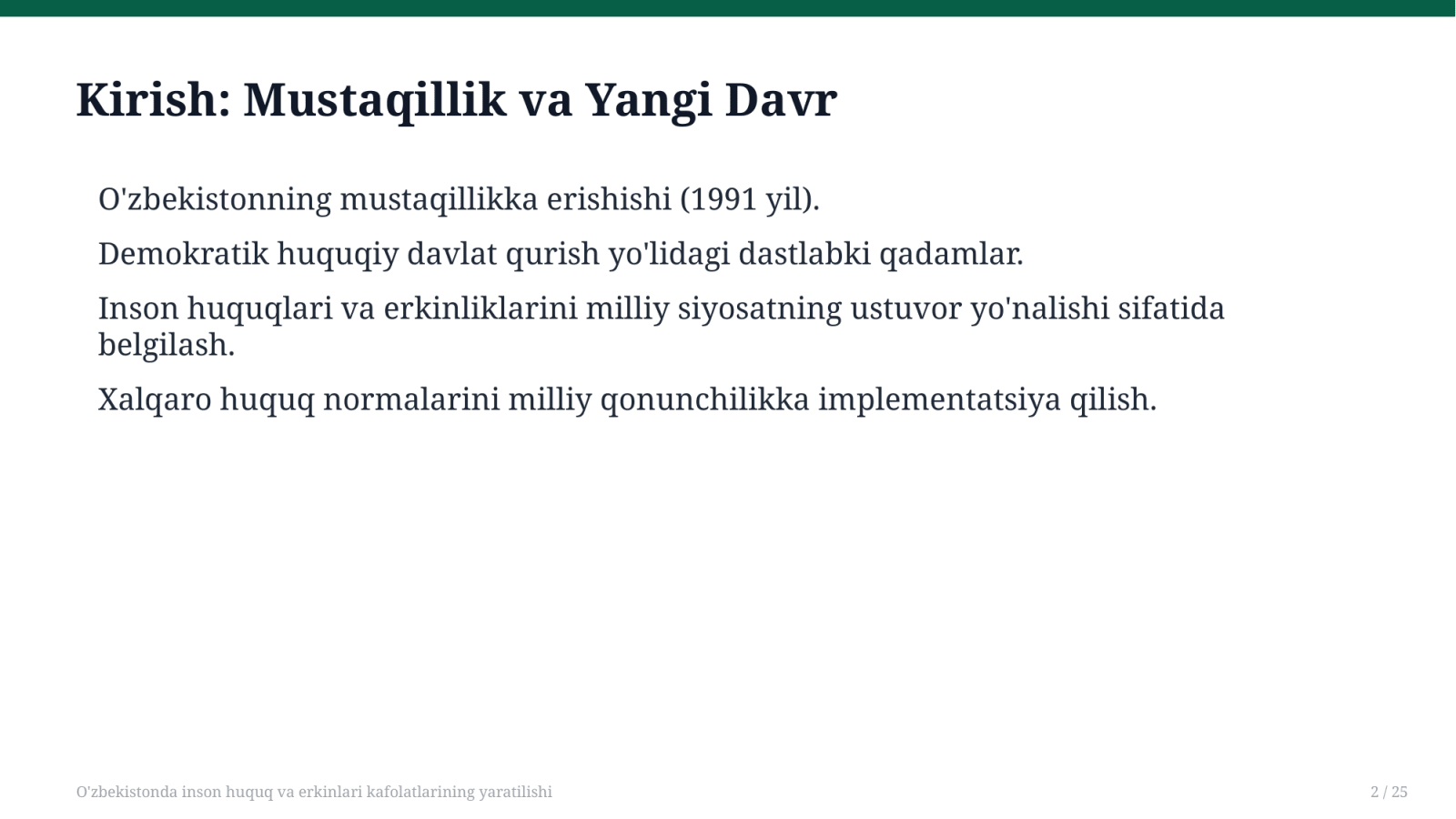 O'zbekistonda inson huquq va erkinlari kafolatlarining yaratilishi — Slayd 2
