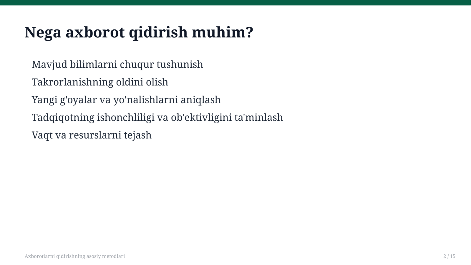 Axborotlarni qidirishning asosiy metodlari — Slayd 2