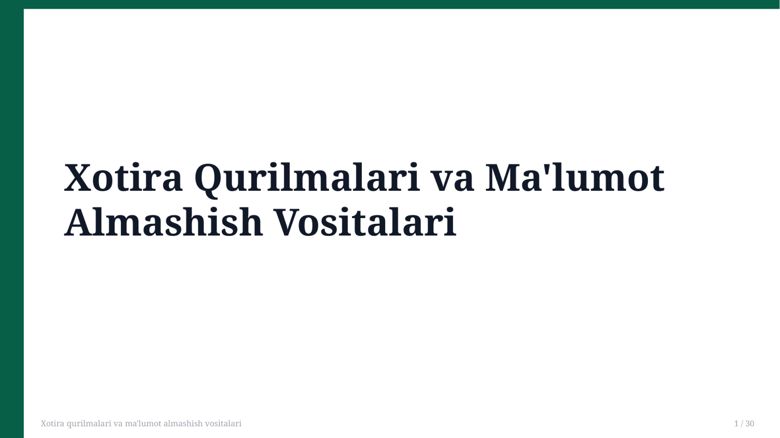 Xotira qurilmalari va ma'lumot almashish vositalari — Slayd 1