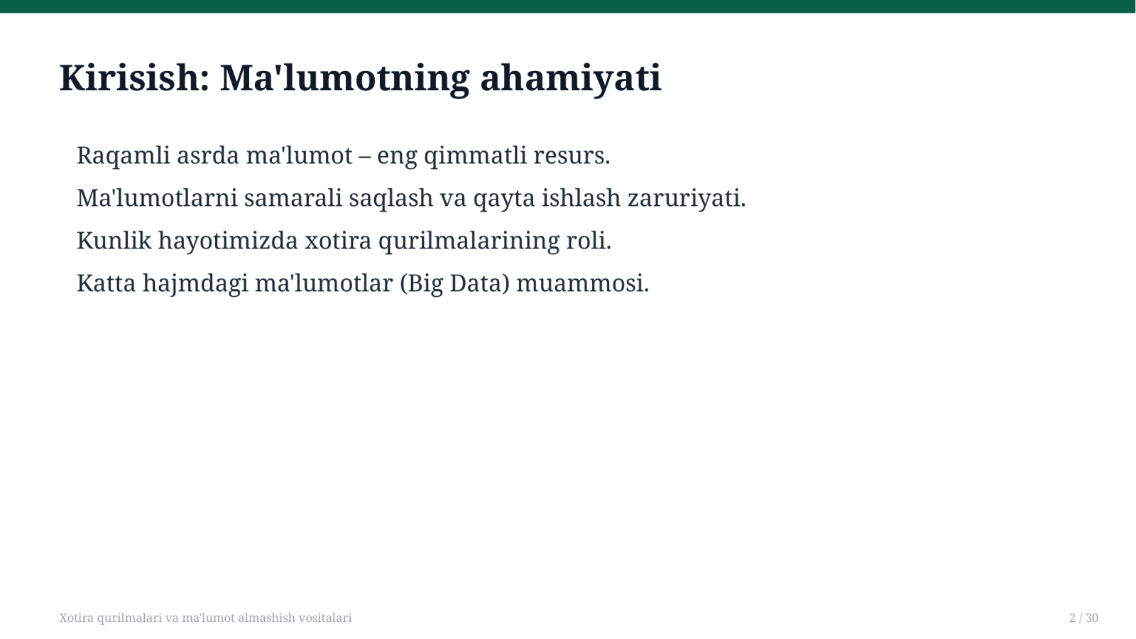 Xotira qurilmalari va ma'lumot almashish vositalari — Slayd 2