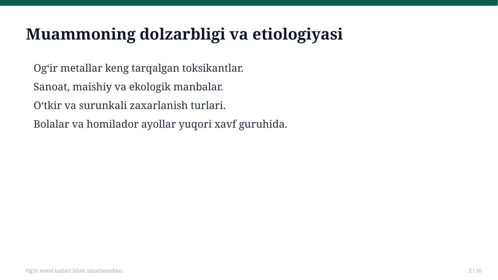 Ogʻir metal tuzlari bilan zaxarlanishlar. — Slayd 2