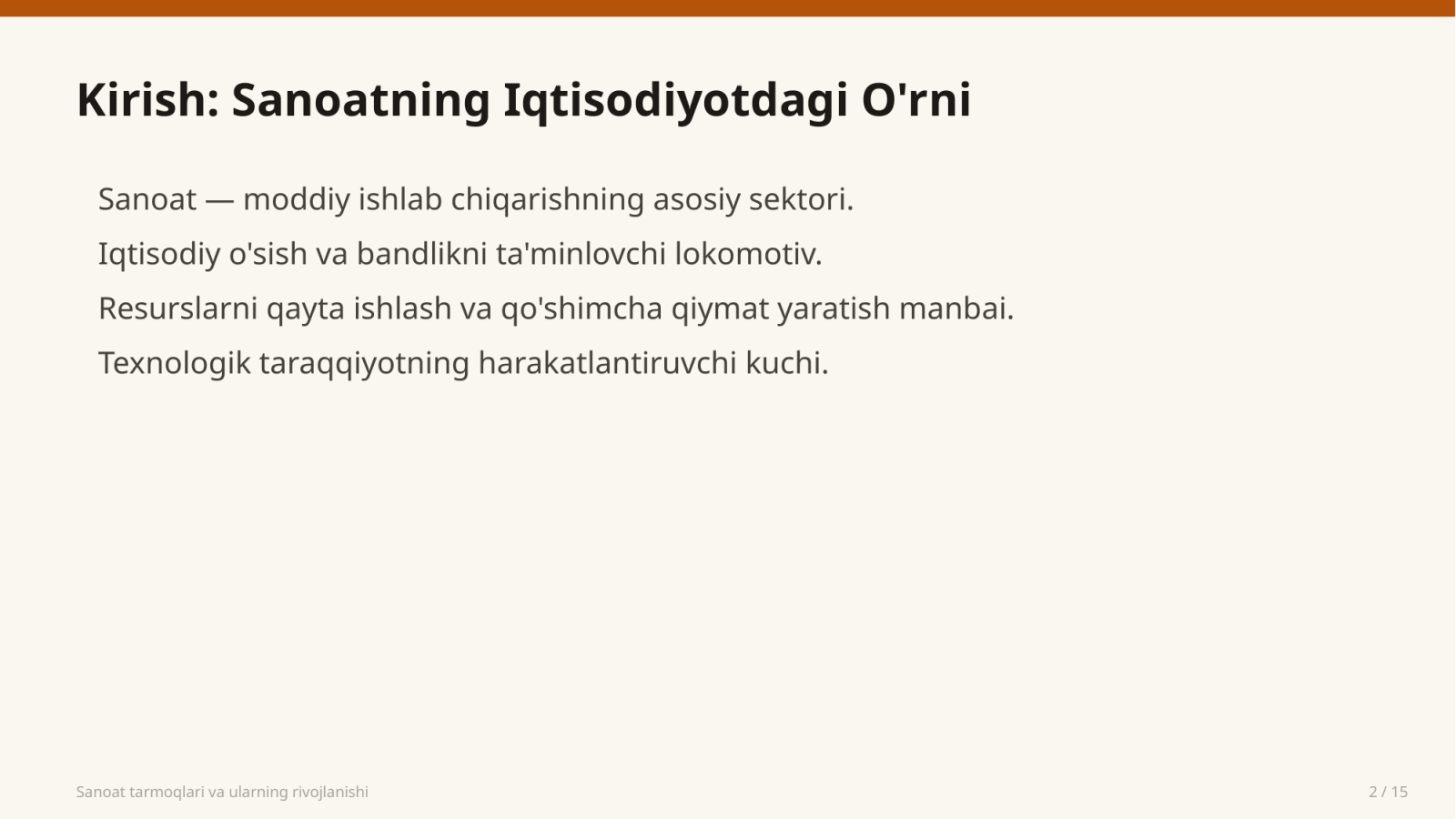 Sanoat tarmoqlari va ularning rivojlanishi — Slayd 2