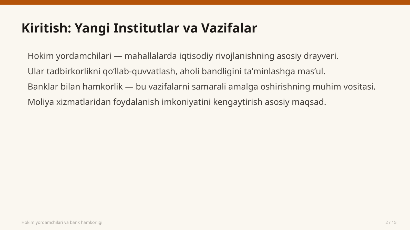 Hokim yordamchilari va bank hamkorligi — Slayd 2