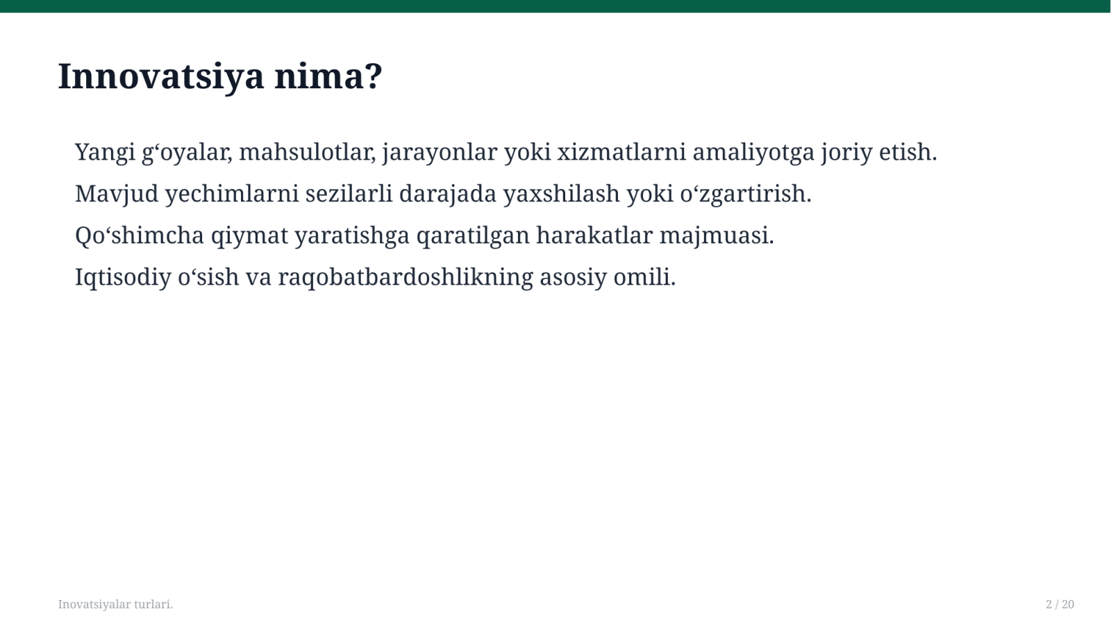 Inovatsiyalar turlari. — Slayd 2