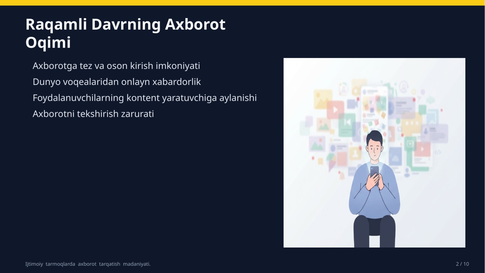 Ijtimoiy tarmoqlarda axborot tarqatish madaniyati. — Slayd 2