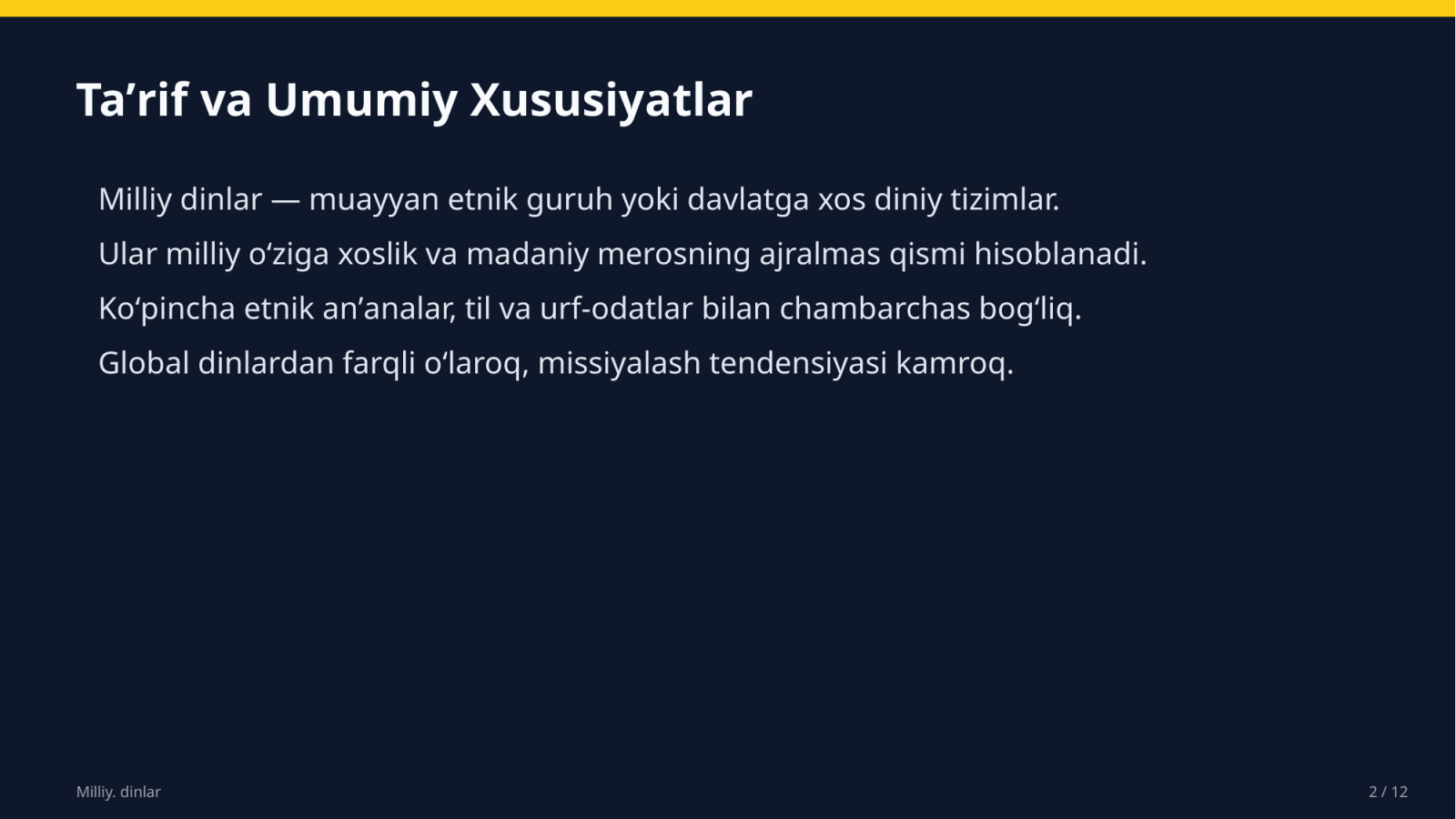Milliy. dinlar — Slayd 2