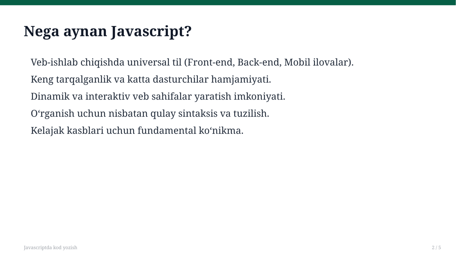 Javascriptda kod yozish — Slayd 2