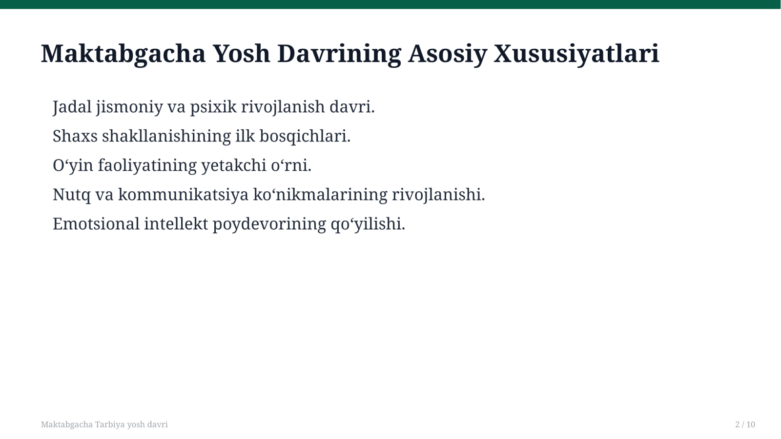 Maktabgacha Tarbiya yosh davri — Slayd 2