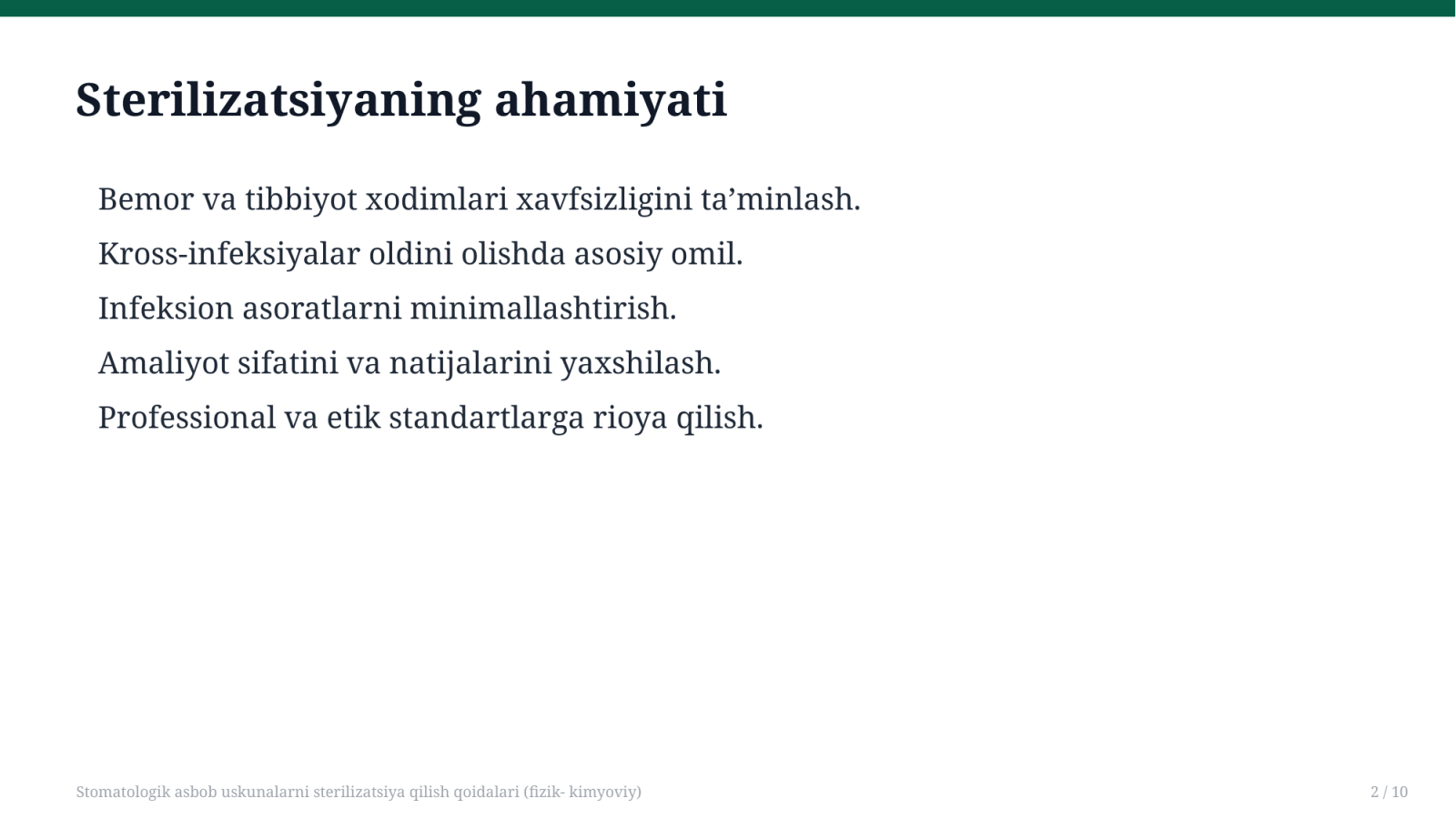 Stomatologik asbob uskunalarni sterilizatsiya qilish qoidalari (fizik- kimyoviy) — Slayd 2