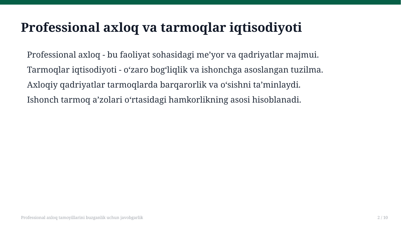 Professional axloq tamoyillarini buzganlik uchun javobgarlik — Slayd 2