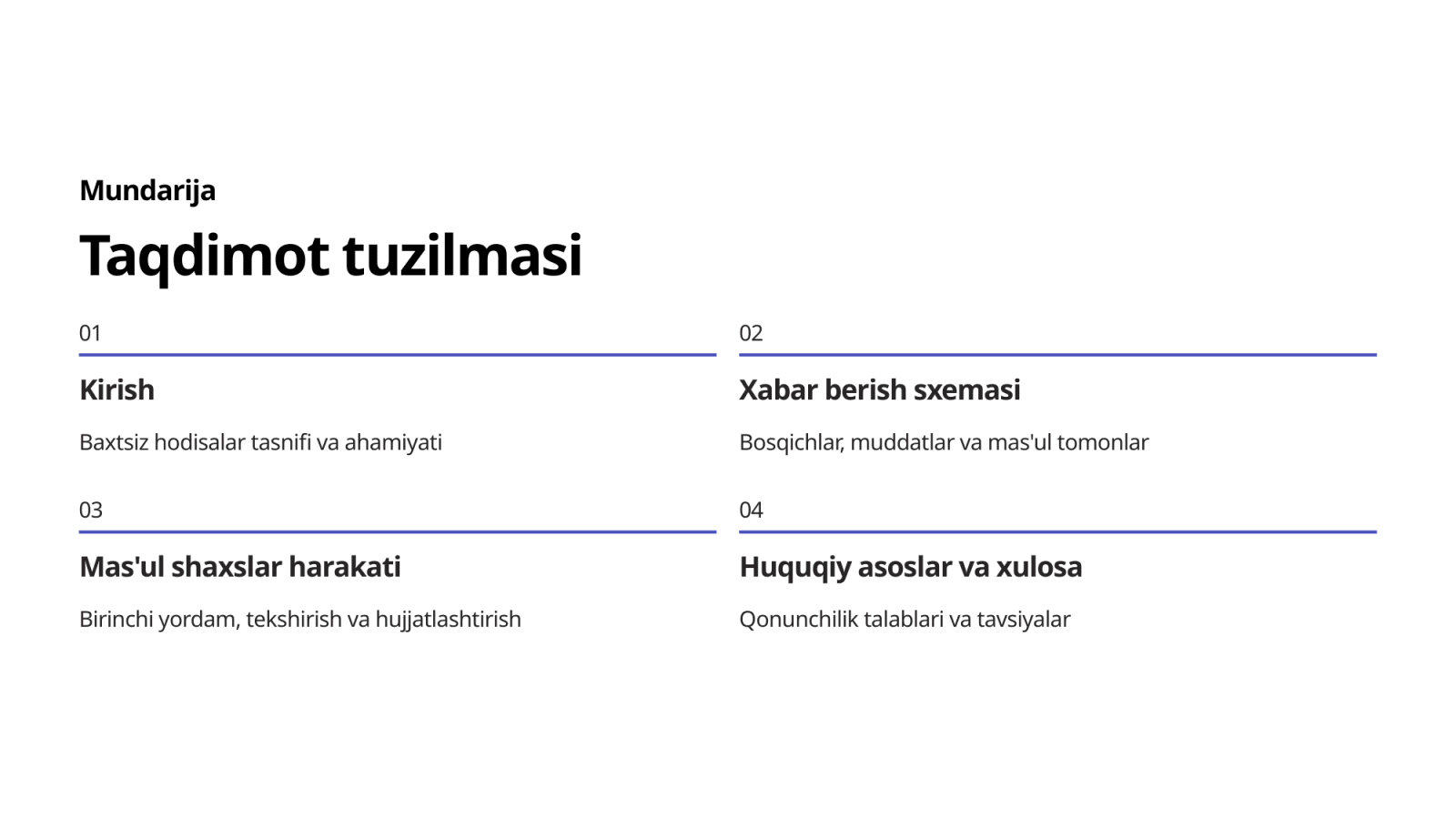 Baxtsiz hodisa yuz berganda xabar berish sxemasi va mas’ul shaxslar harakati — Slayd 2