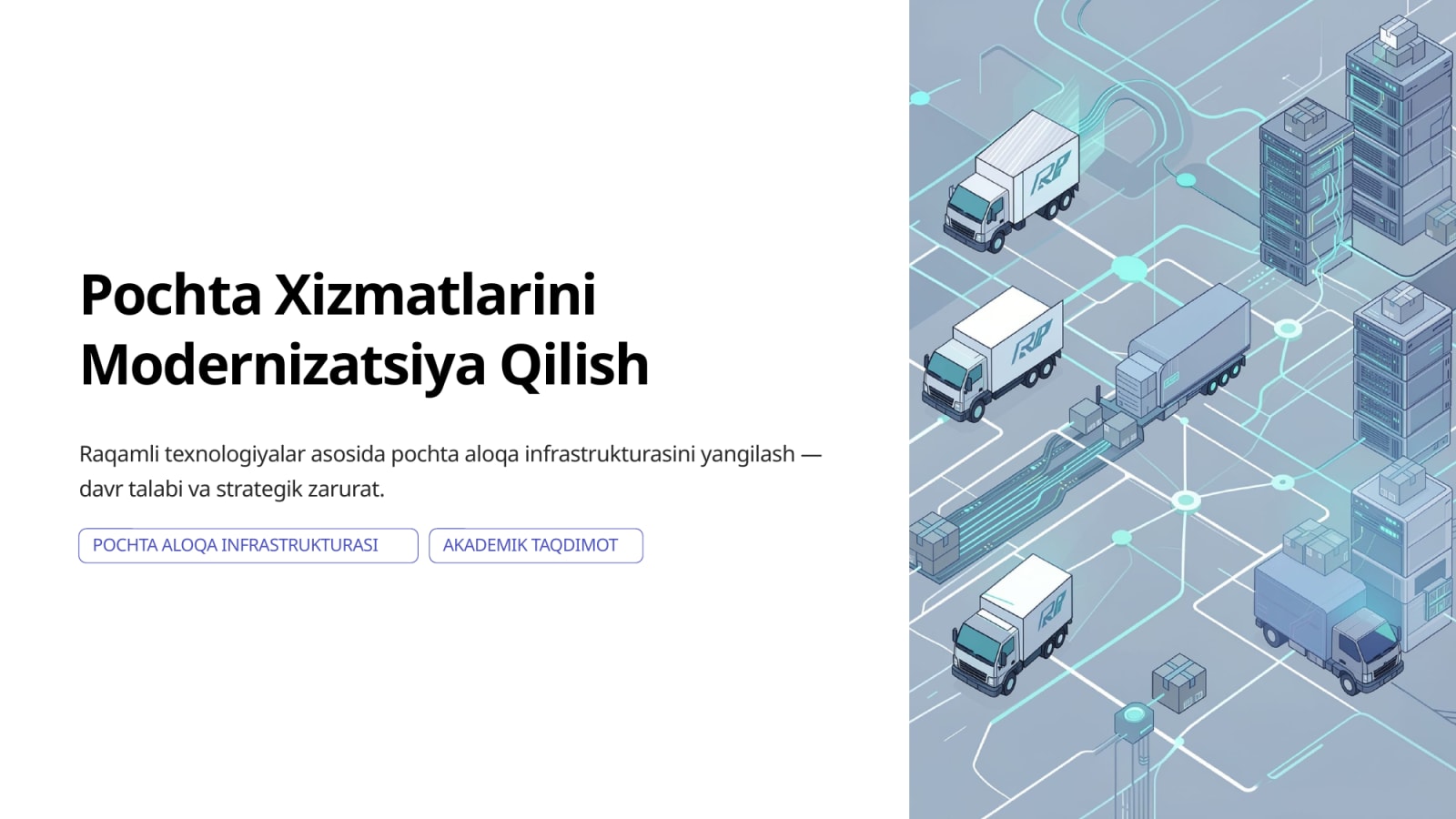 Raqamli texnologiyalar asosida pochtaxizmatlarini modernizatsiya qilish yo‘nalishlari — Slayd 1