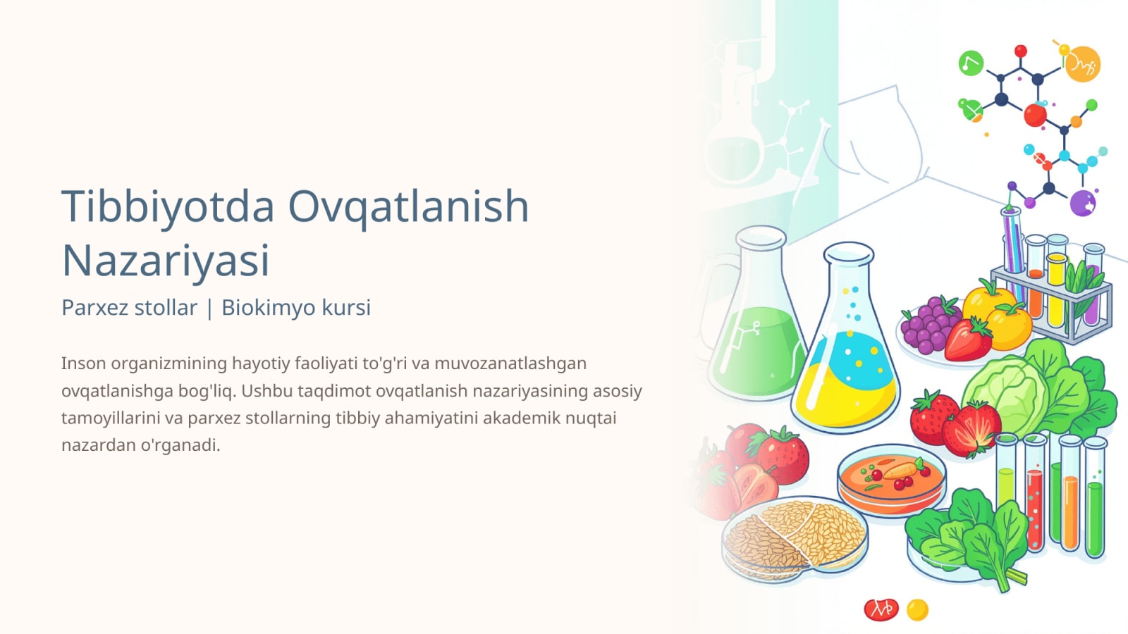 Tibbiyotda ovqatlanish nazariyasi. Parxez stollar — Slayd 1