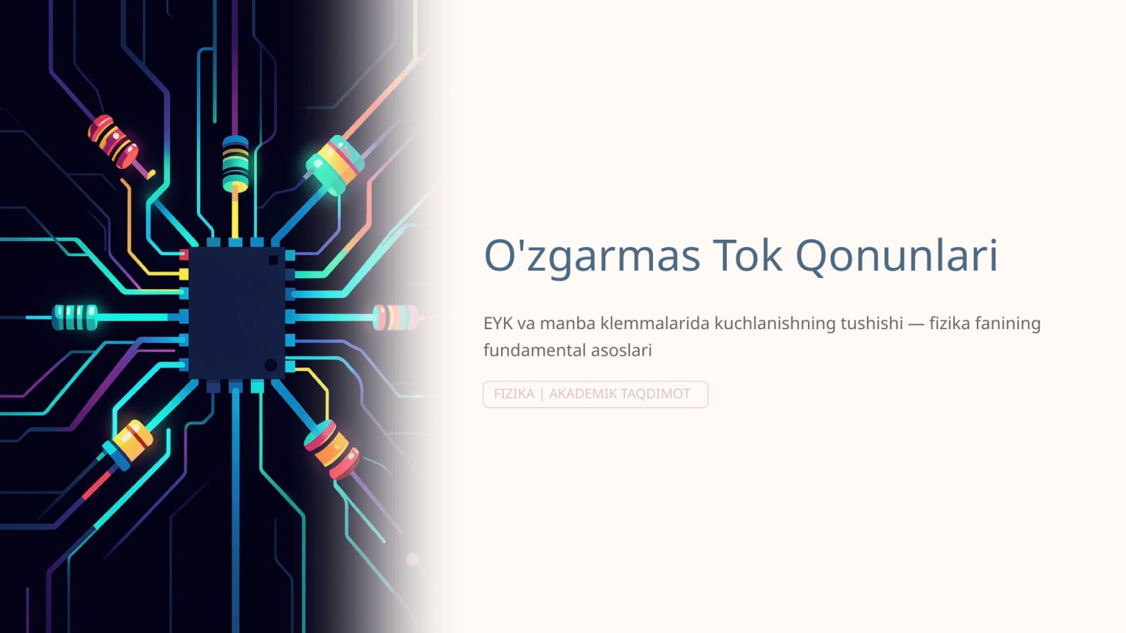 O'zgarmas tok qonunlari EYK va manba klenmalarida kuchlanishni tushishi — Slayd 1