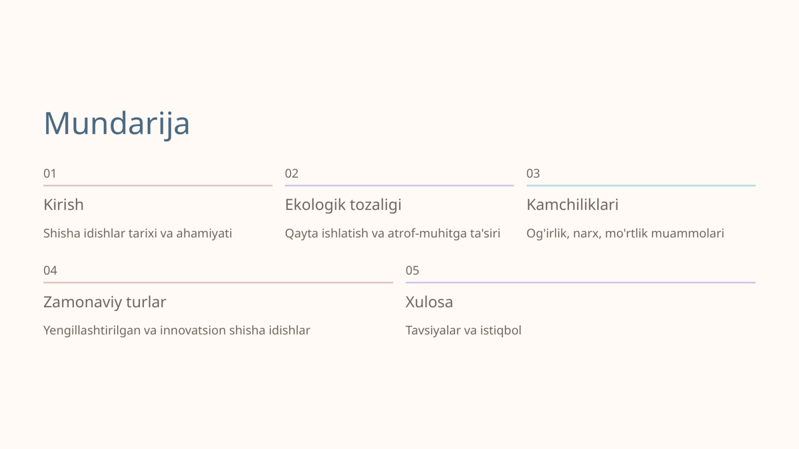 Shisha idishlar,ekologik tozaligi ,kamchiliklari zamonaviy yengillashtirilgan turlari. — Slayd 2