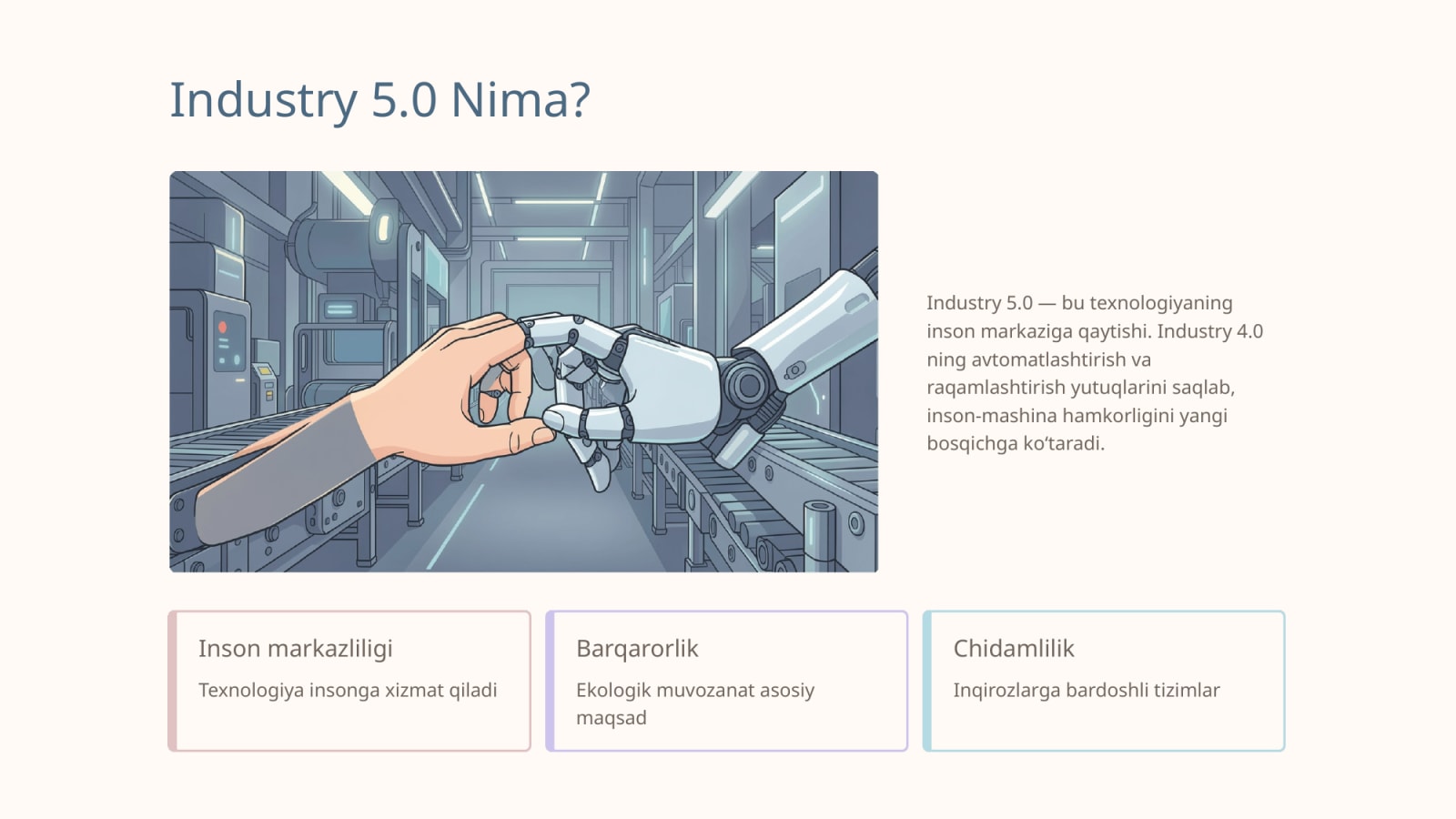 Industry 5.0 konsepsiyasi: istiqbollar va standartlashtirishdagi yangi talablar. — Slayd 2