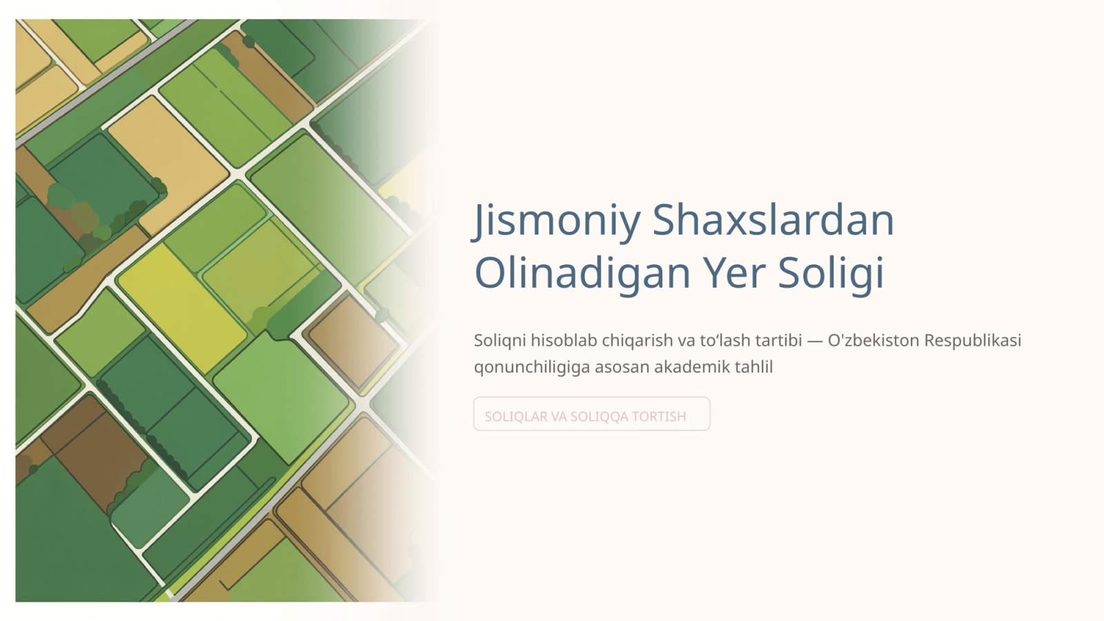 Jismoniy shaxslardan olinadigan yer soligi: soliqni hisoblab chiqarish va tolash tartibi — Slayd 1