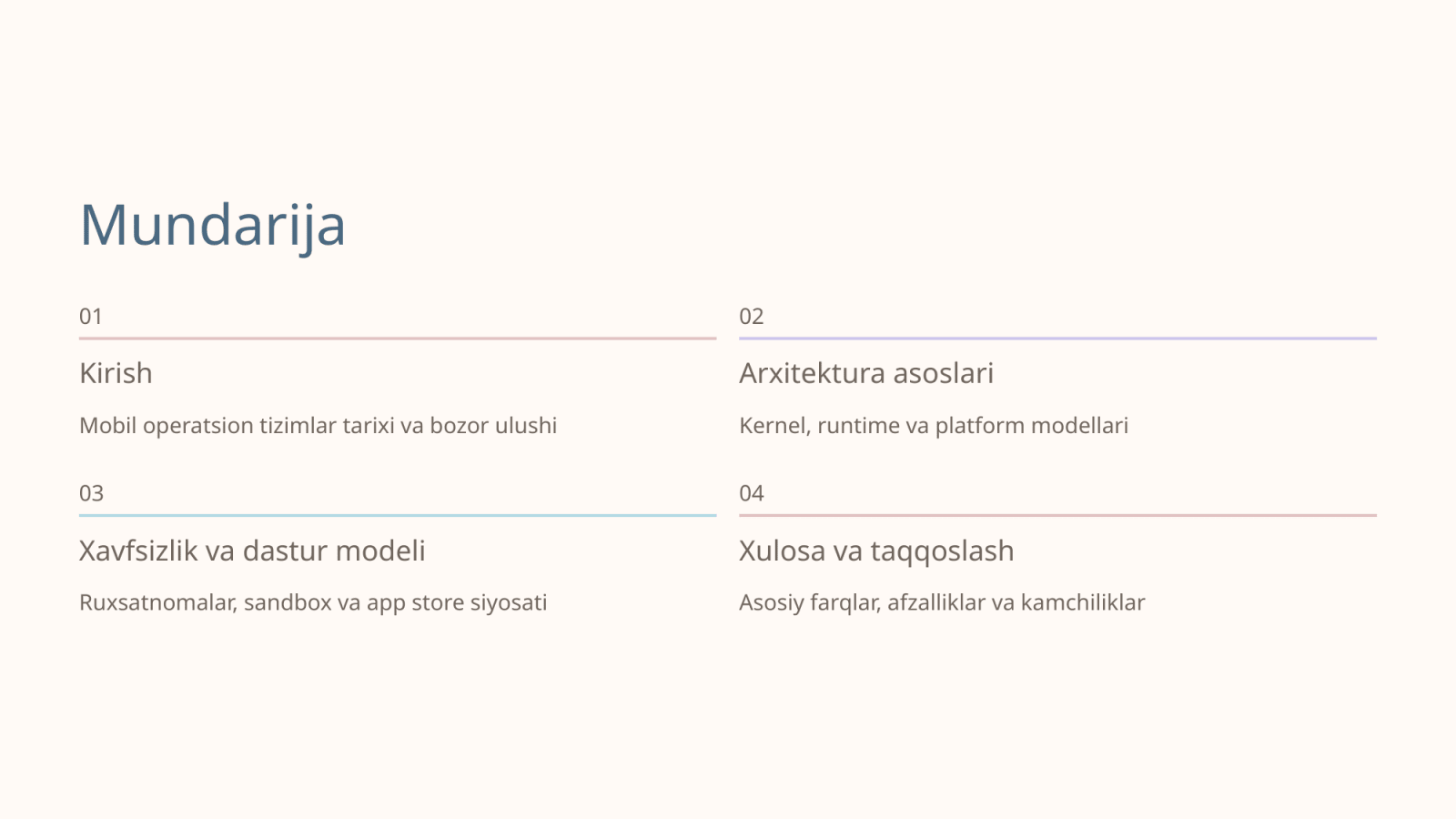 Android va iOS tizimlarining arxitektura farqlari — Slayd 2