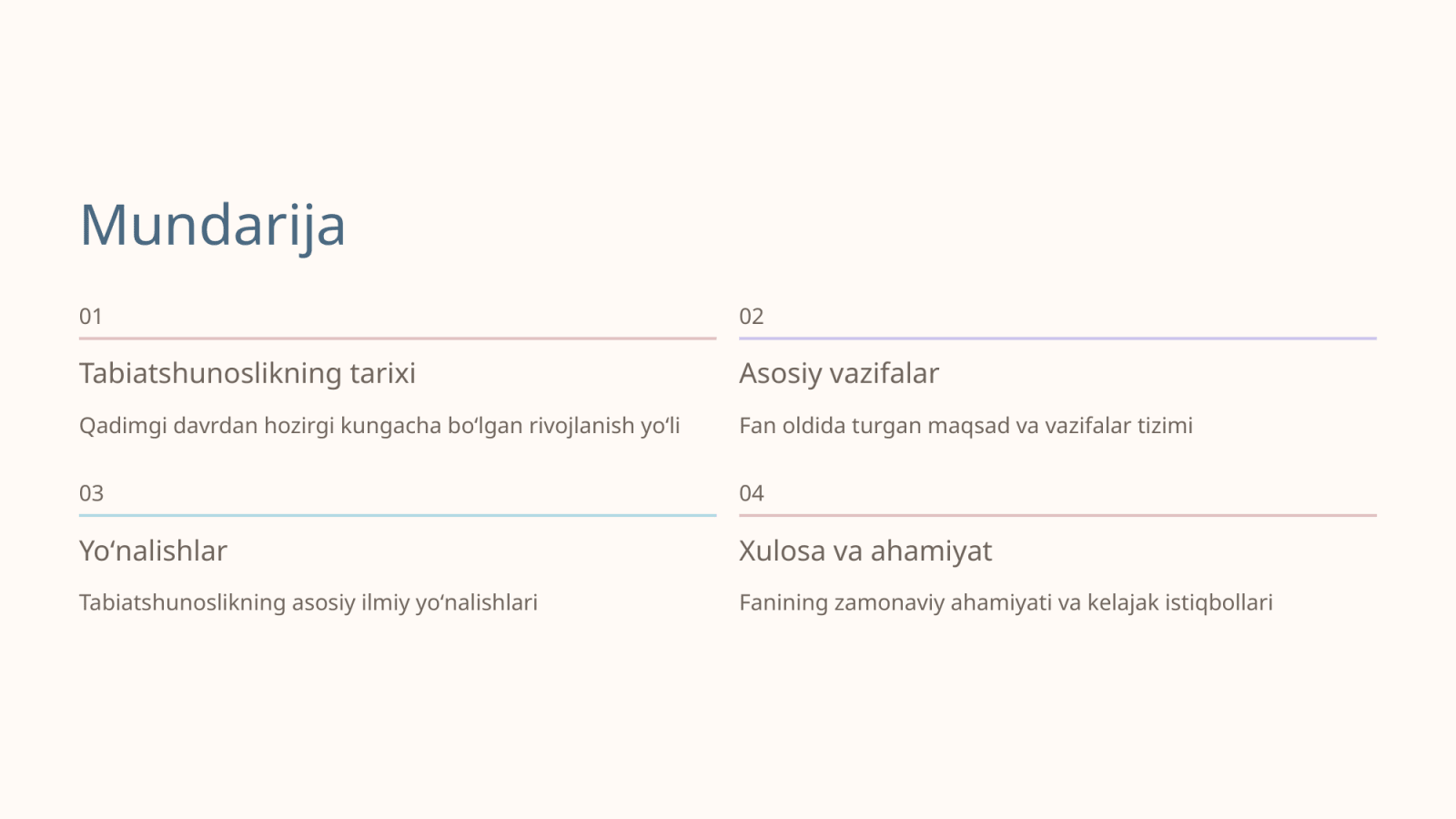 Tabiatshunoslikning paydo bo’lishi va asosiy vazifalari va yo’nalishlari — Slayd 2