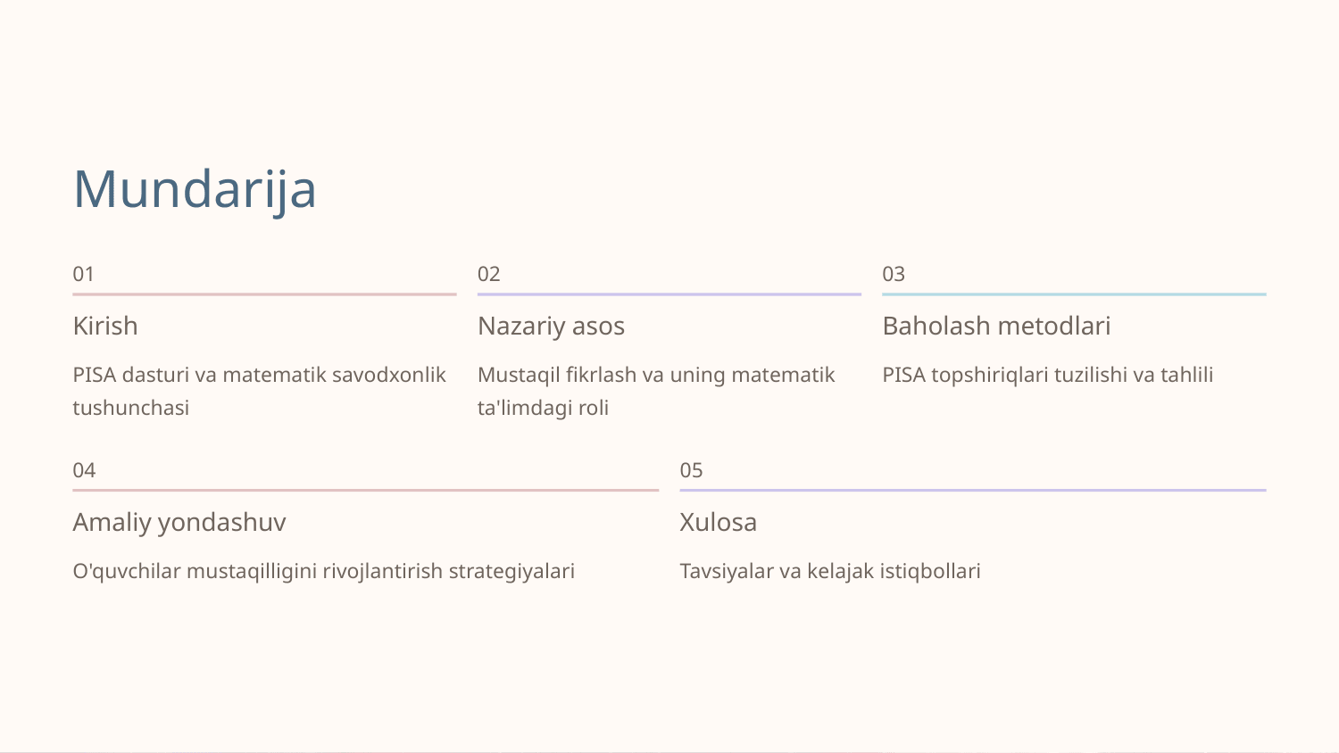 PISA dasturida matematik savodxonlikni baholashda o'quvchilarning mustaqil fikrlashini rivojlantirish — Slayd 2
