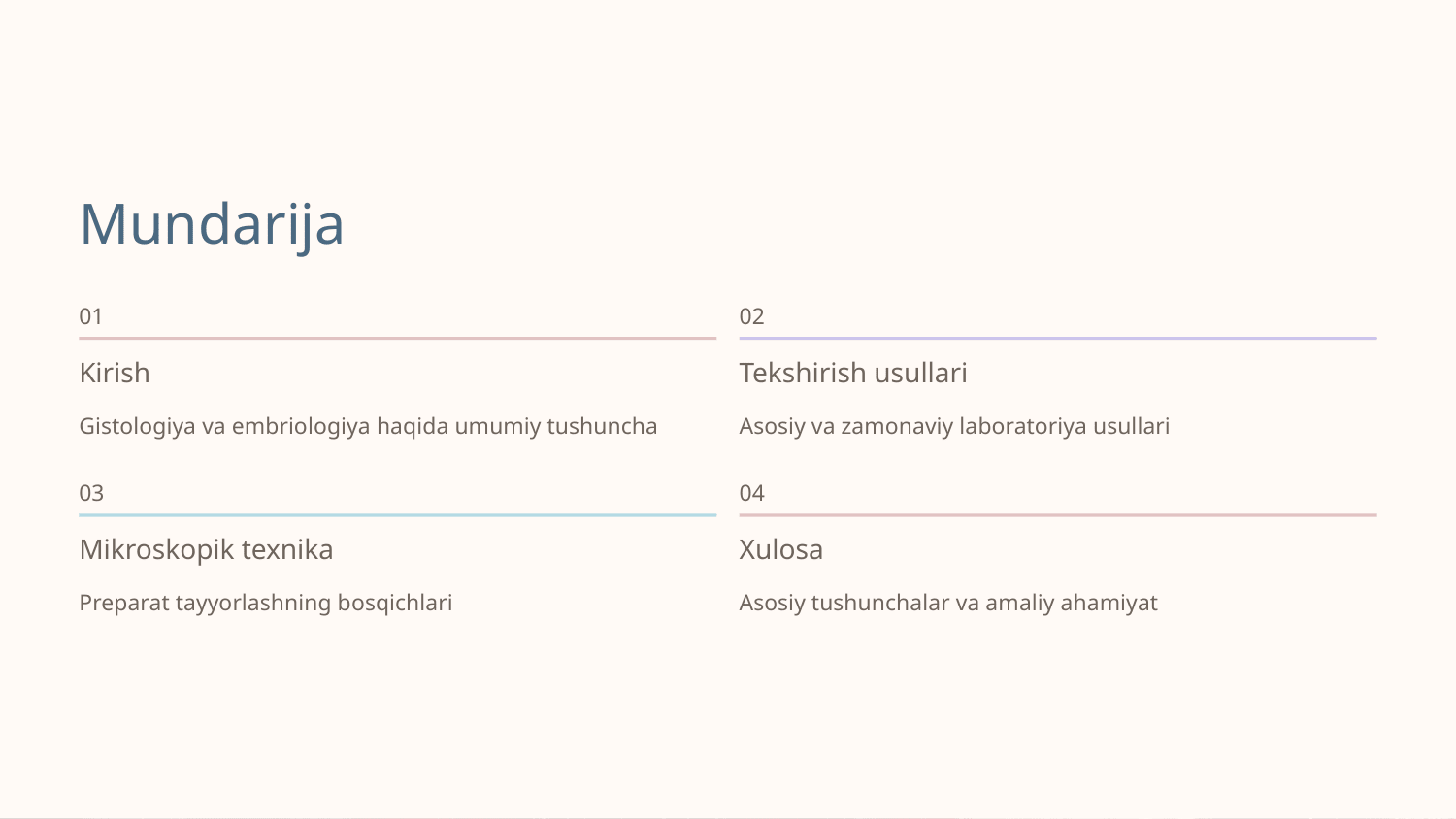 Gistologiya va embriologiyaning tekshirish usullari. Mikroskopik texnikaning asosiy qoidalari va bosqichlari. — Slayd 2