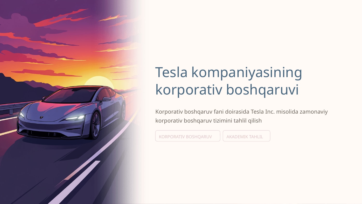 Tesla kompaniyasining korporativ boshqaruvi — Slayd 1