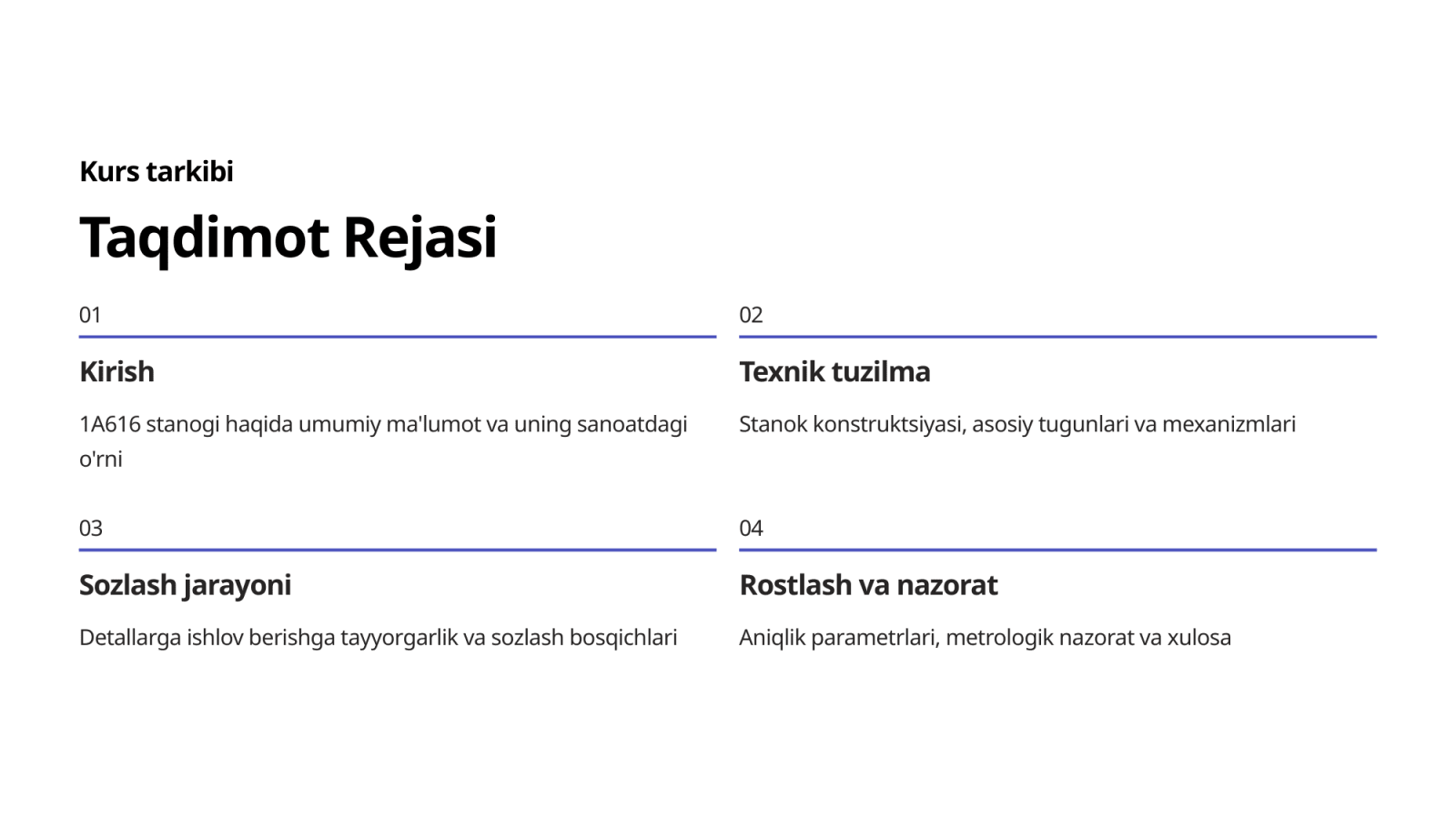 1A616 modeli tokarlik vint-qirqish stanogini detalga ishlov berishga sozlash va rostlash — Slayd 2